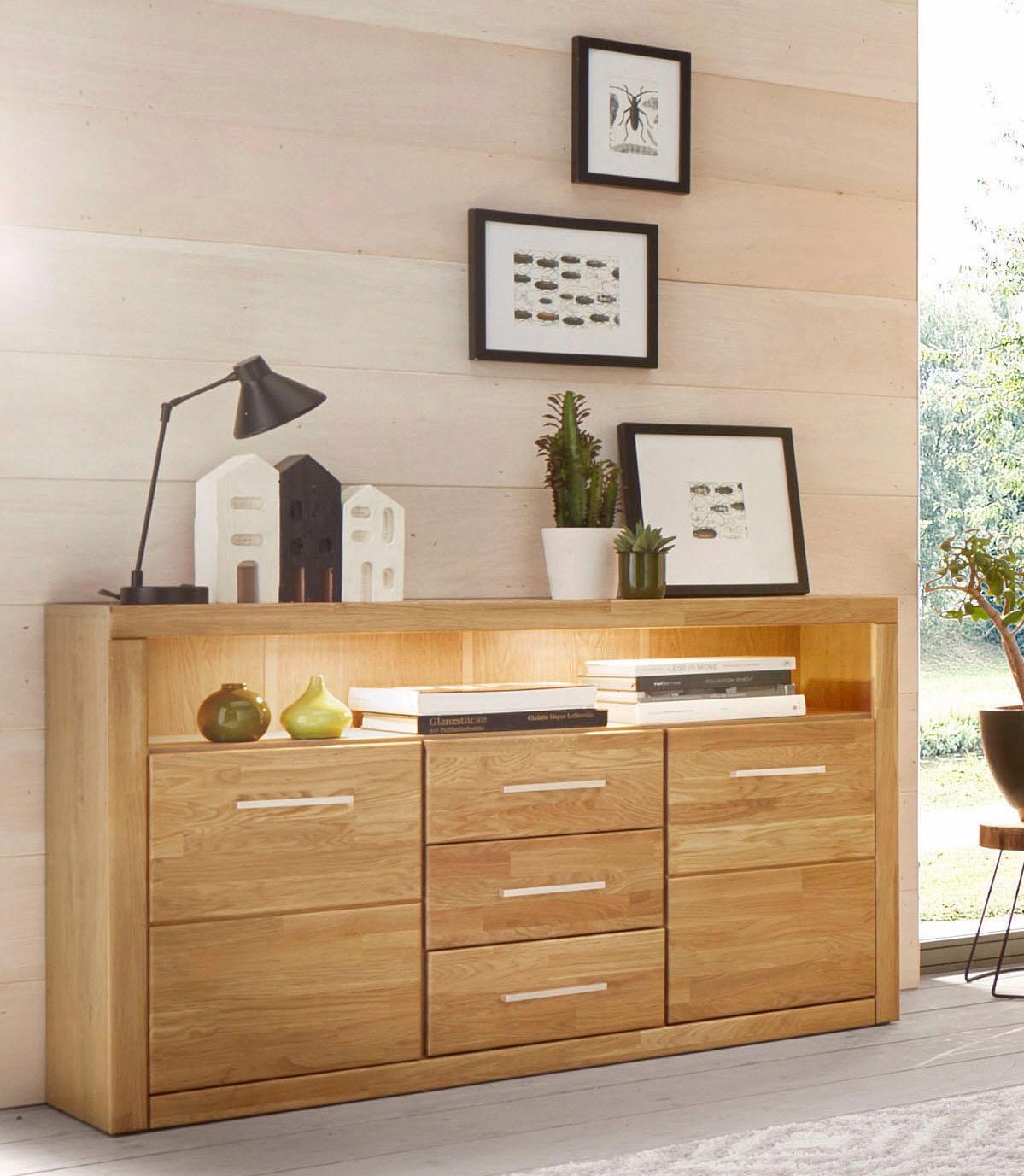 Home affaire Sideboard "Ribe,130cm breit, Fronten Massivholz,5 Fächer", Hol günstig online kaufen