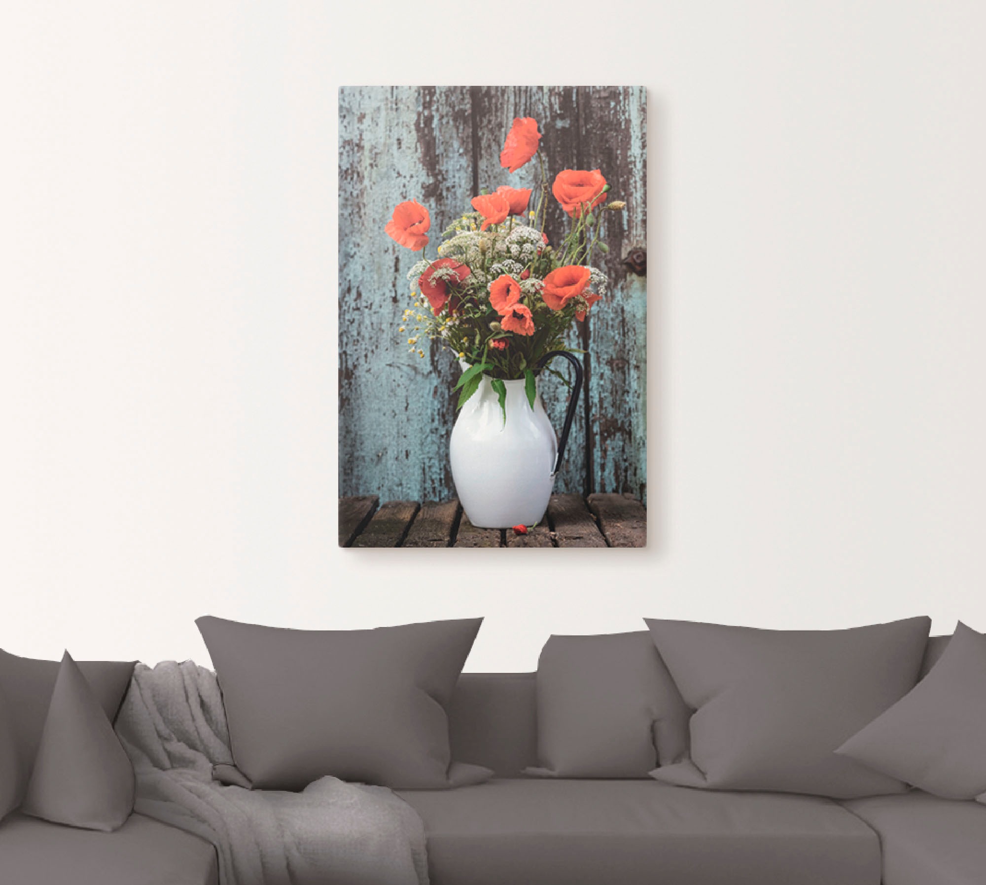 Artland Leinwandbild "Krug mit Mohnblumen" Blumen 1 Stk. tlg. als Alubild, günstig online kaufen