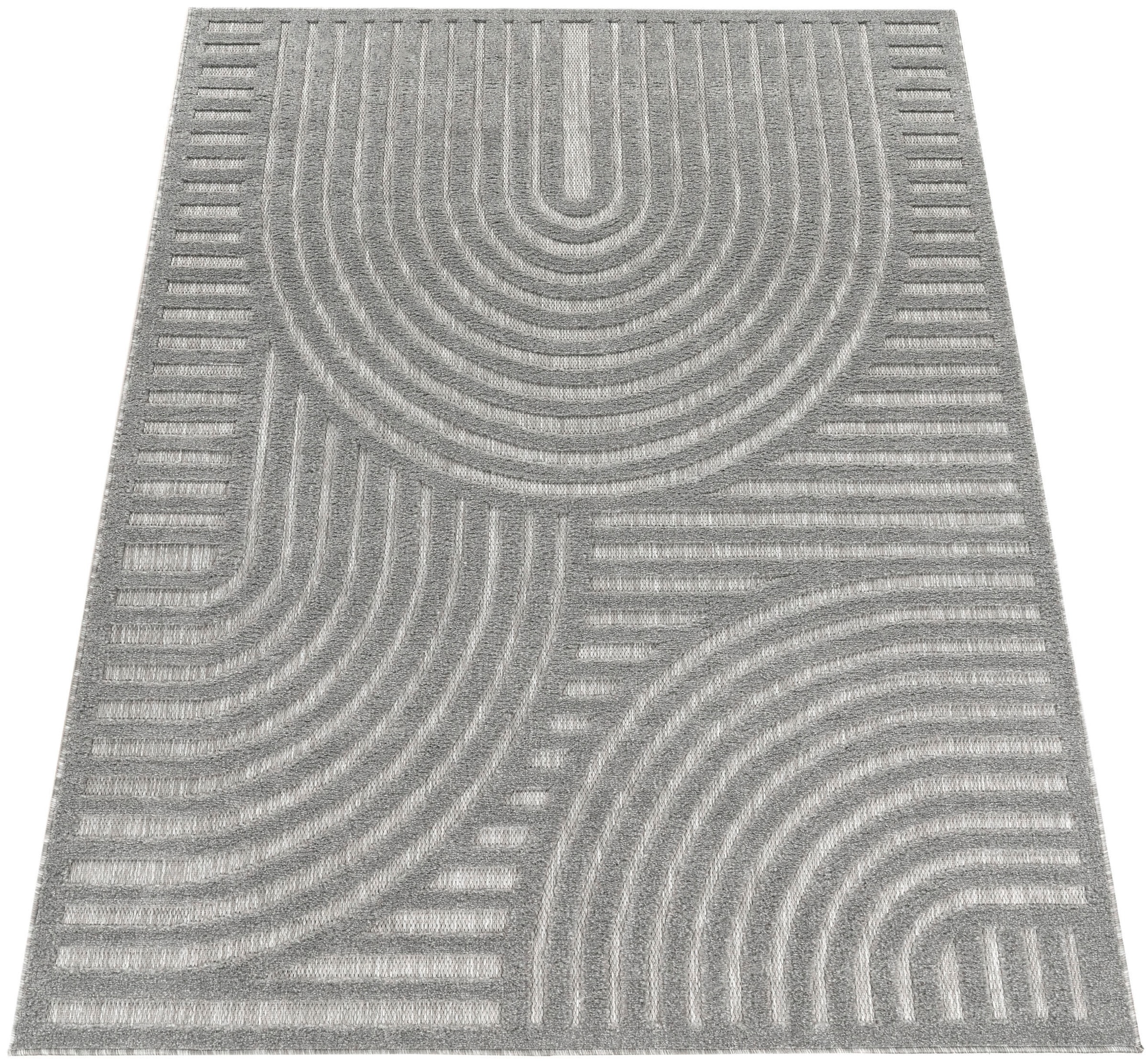Paco Home Teppich »Livorno 674«, rechteckig, 14 mm Höhe, Uni Farben, moderner Hoch-Tief-Effekt, Scandi-Look, Outdoor geeignet