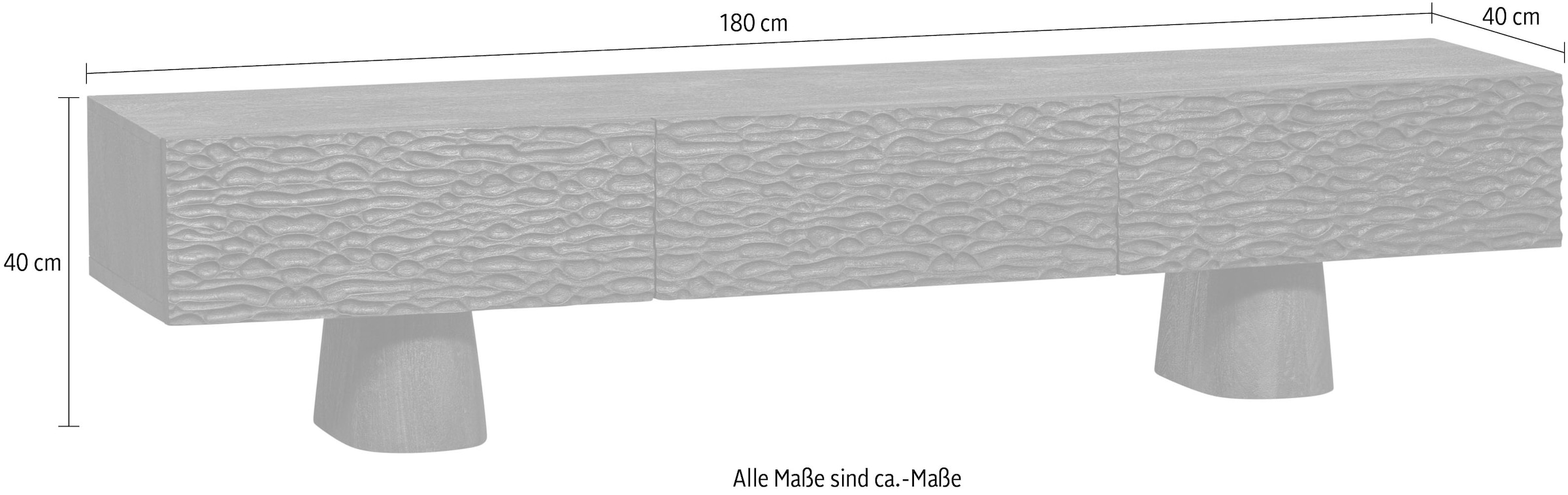 WOOOD Lowboard »Crumble TV-Kommode«, aus Mangoholz, drei Schubladen, H 40 cm x B 180 cm x T 40 cm