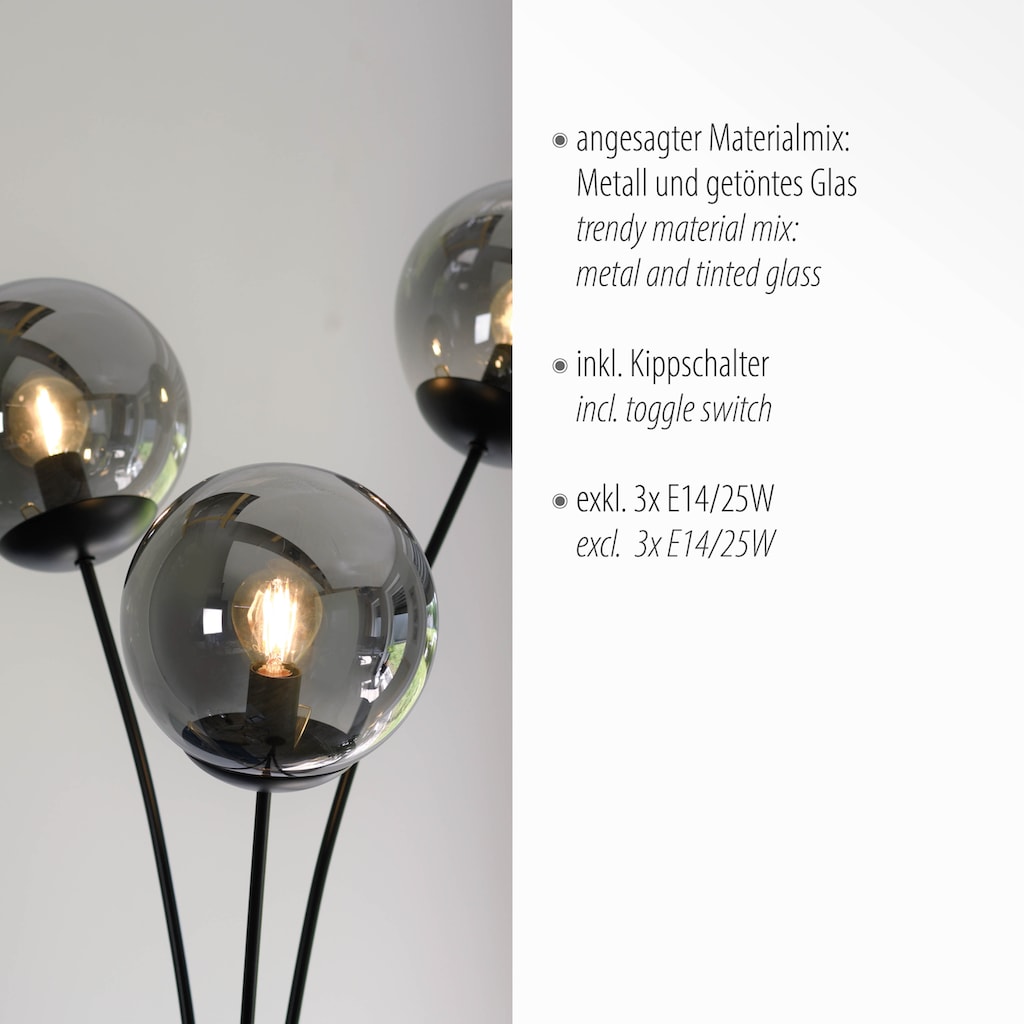 JUST LIGHT Stehlampe »BIG WIDOW«, 3 flammig-flammig, ExklusiveE14, Schalter, Kippschalter