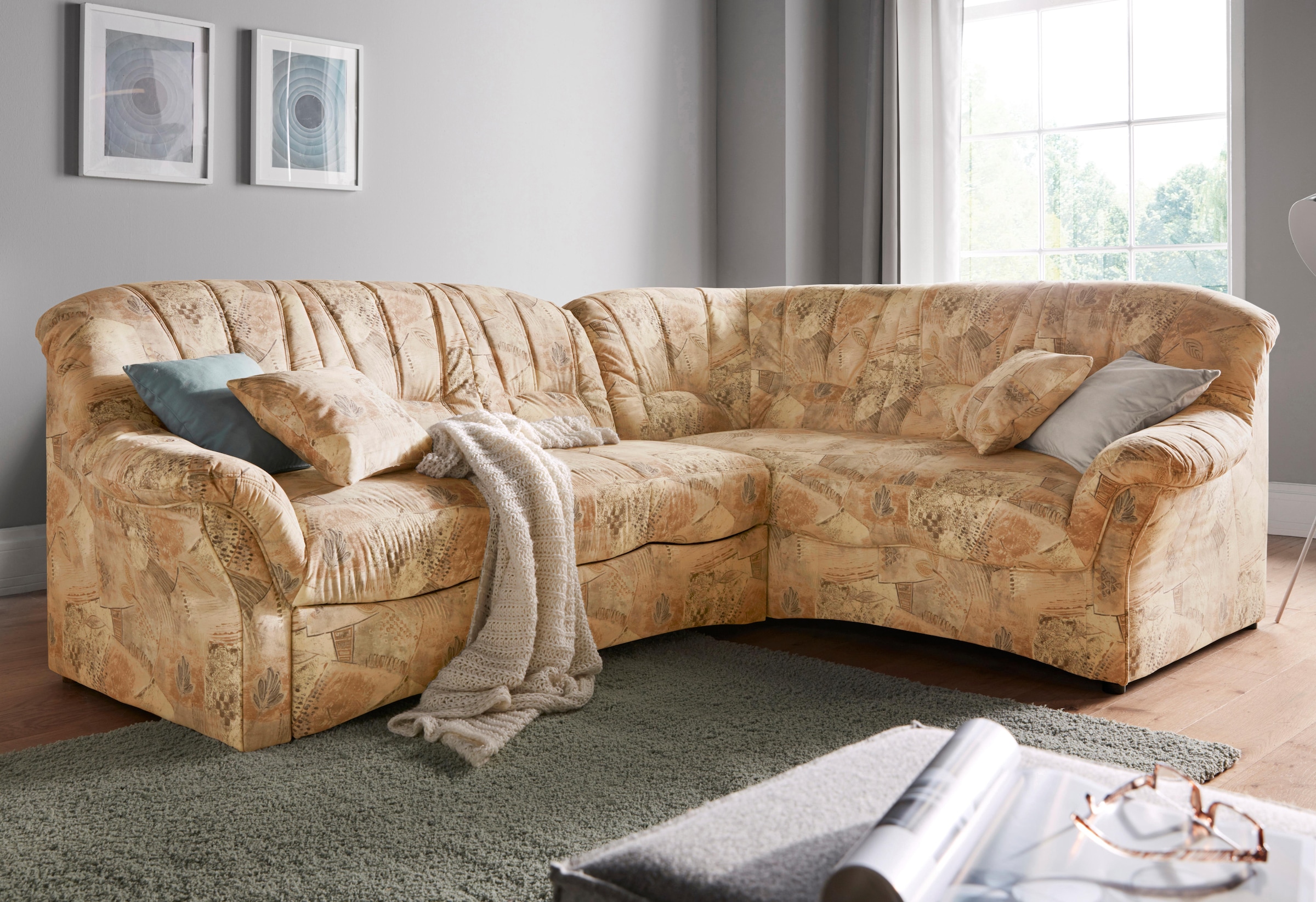 DOMO collection Ecksofa »Bahia, zeitlos und elegant, bequeme Armlehnen, L-Form«, wahlweise mit Bettfunktion
