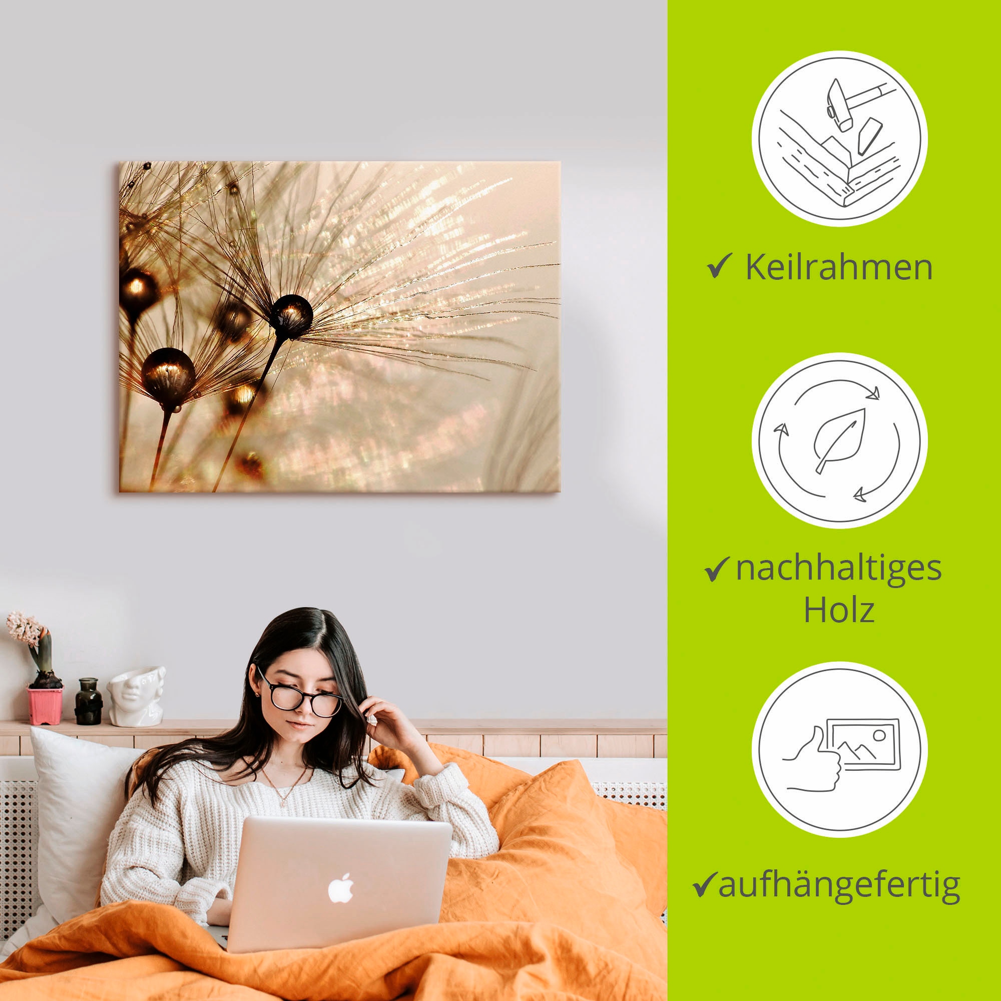 Artland Wandbild »Pusteblume Goldener Tropfen«, Blumen, (1 St.), als Alubild, Outdoorbild, Leinwandbild, Poster, Wandaufkleber