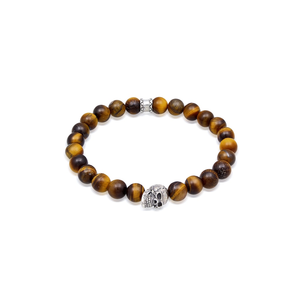 Kuzzoi Armband »Tigerauge Totenkopf Bead Steinarmband 925 Silber«