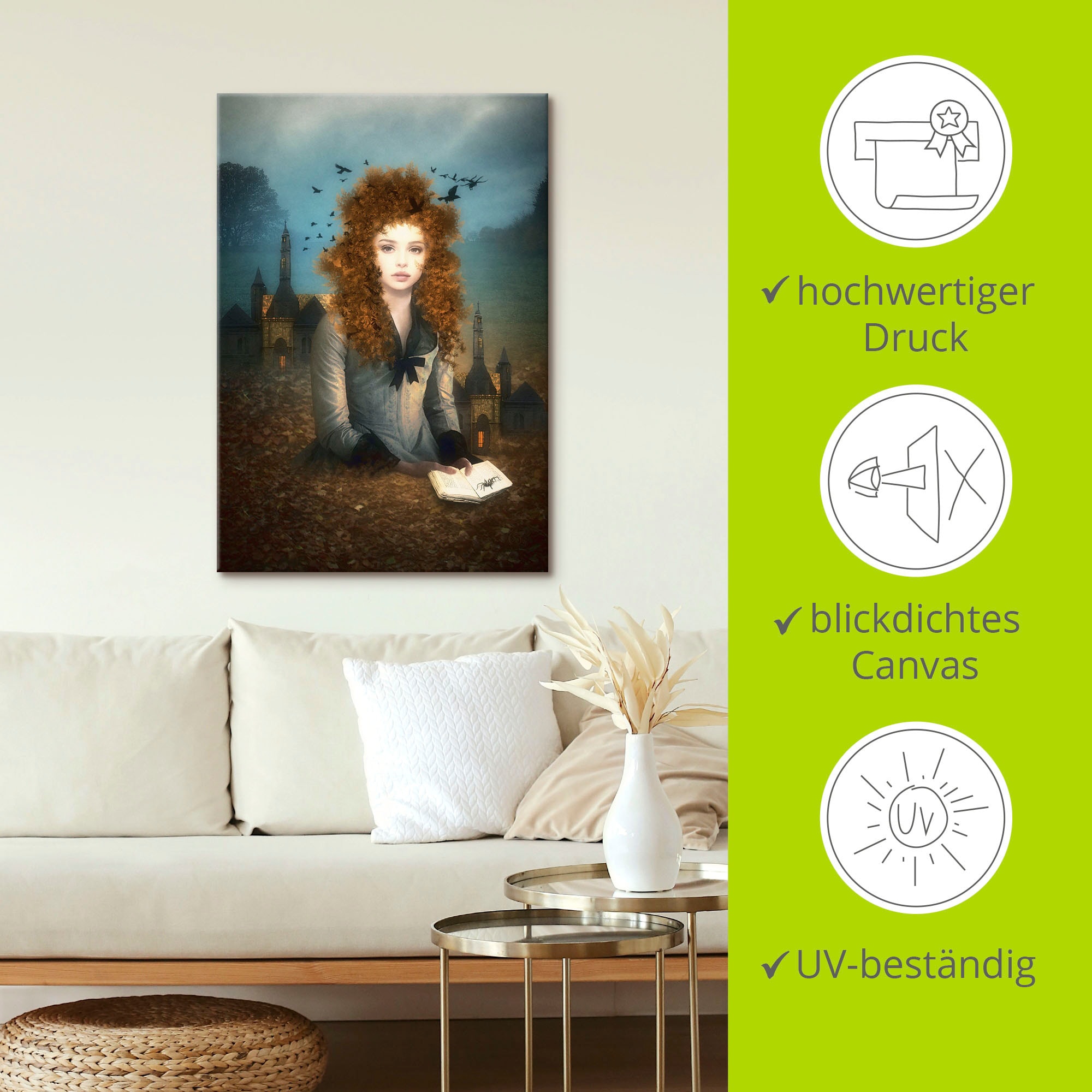 Artland Wandbild »Abendlektüre«, Dark Fantasy, (1 St.), als Alubild, Outdoorbild, Leinwandbild in verschied. Größen