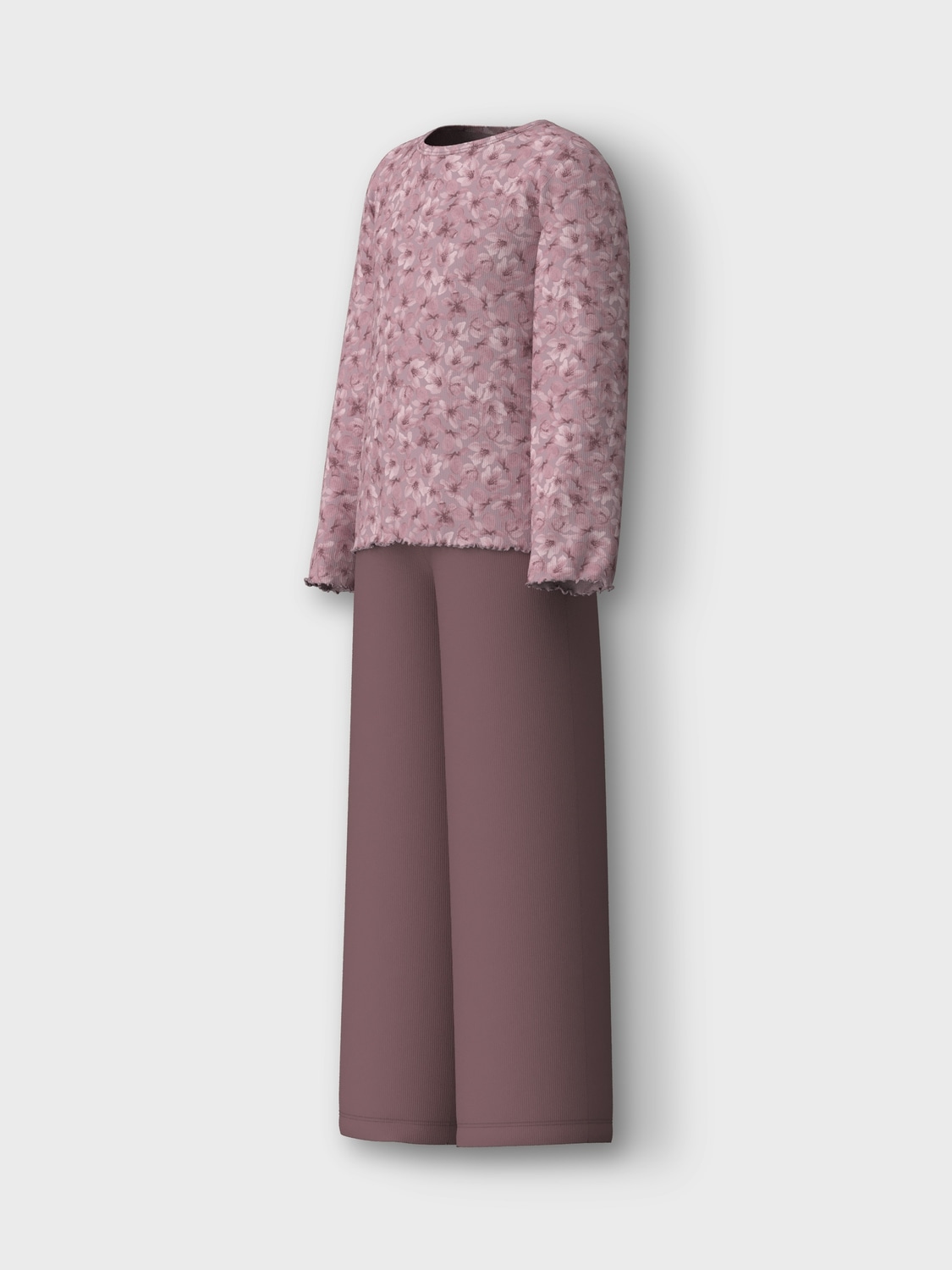 Name It Schlafanzug »NKFNIGHTSET MAUVE FLOWER LOOSE RIB NOOS«, (Set, 2 tlg.), in angenehm tragbarere Rippen-Qualität