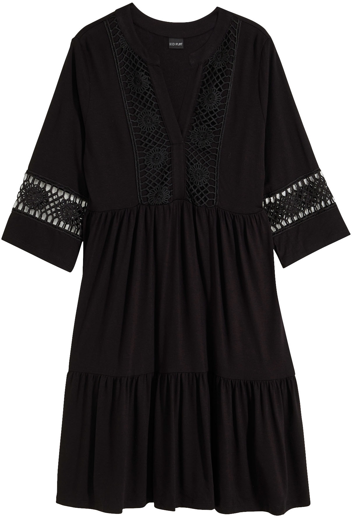 bonprix Tunikakleid ausgestellte Passform, mit hochwertiger Spitze, mit 3/4-Ärmeln