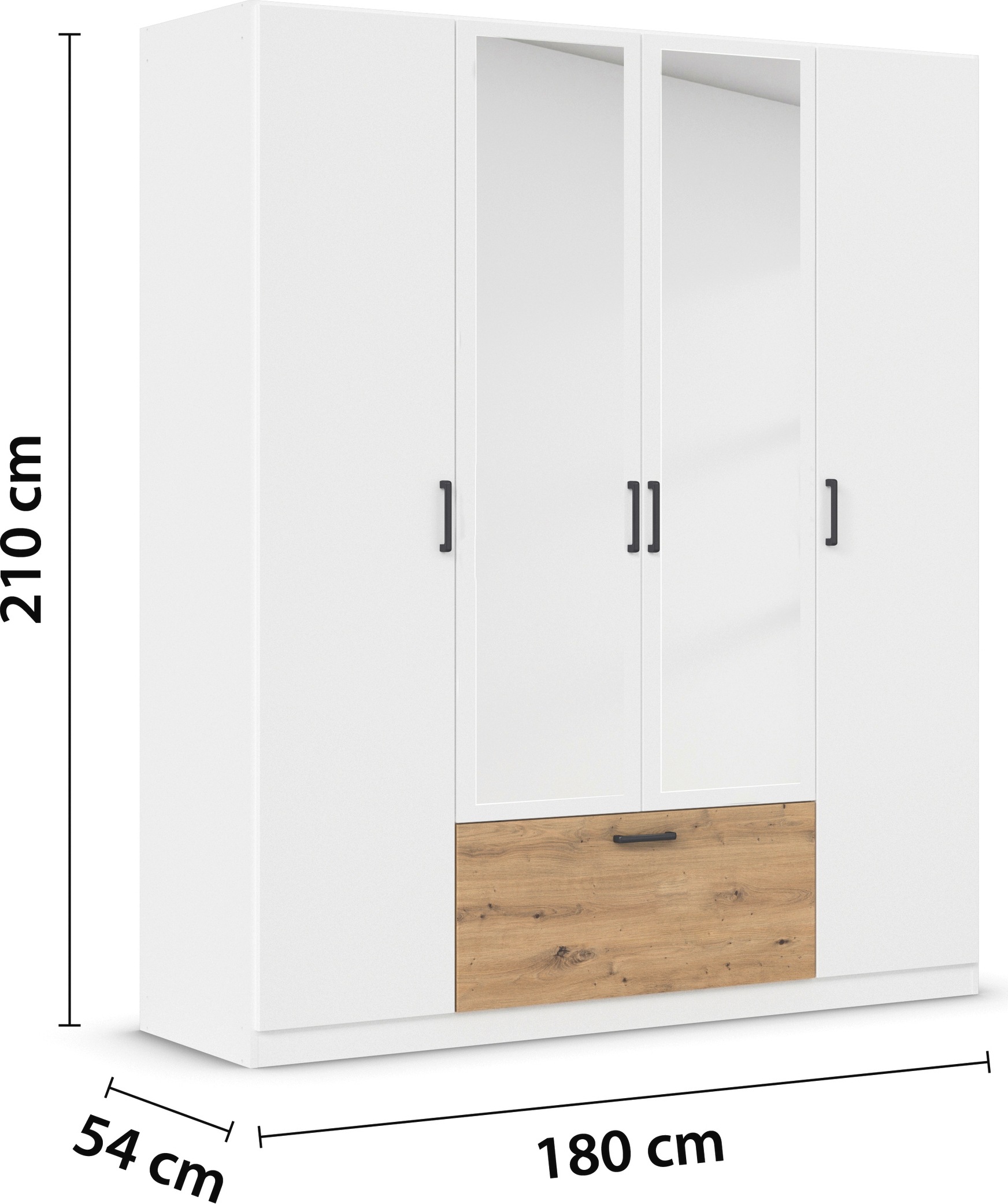 rauch Drehtürenschrank »Kleiderschrank Schrank Garderobe Wäscheschrank BARI mit Spiegel«, mit Schubasten mittig, moderner Griff in Graumetallic MADE IN GERMANY