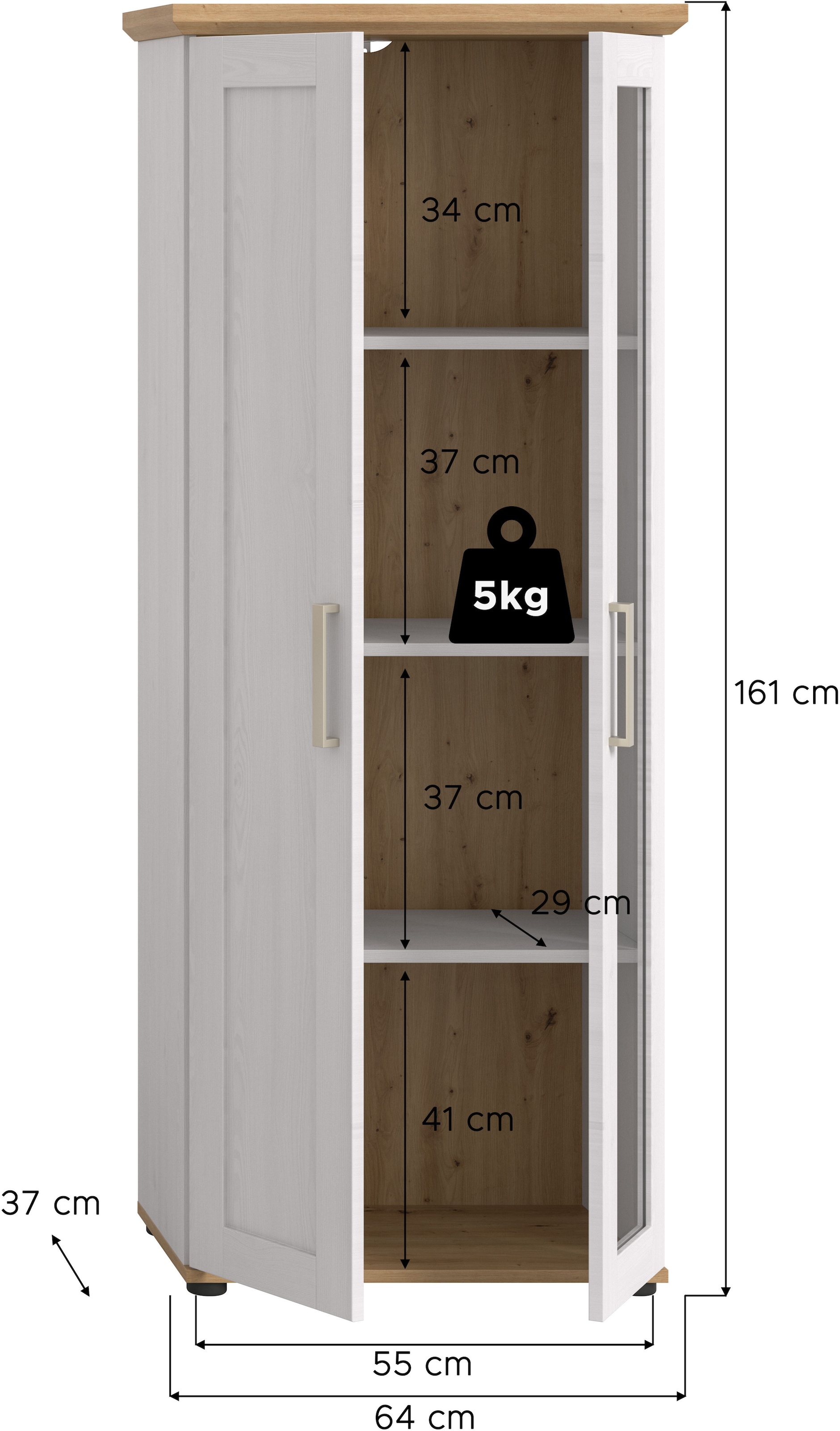 Home affaire Vitrine »Cosenza, Höhe 161 cm, 2 Türen, 4 Fächer«, (1 St.), Vitrine, Höhe 161 cm, Wohnzimmer, Esszimmer