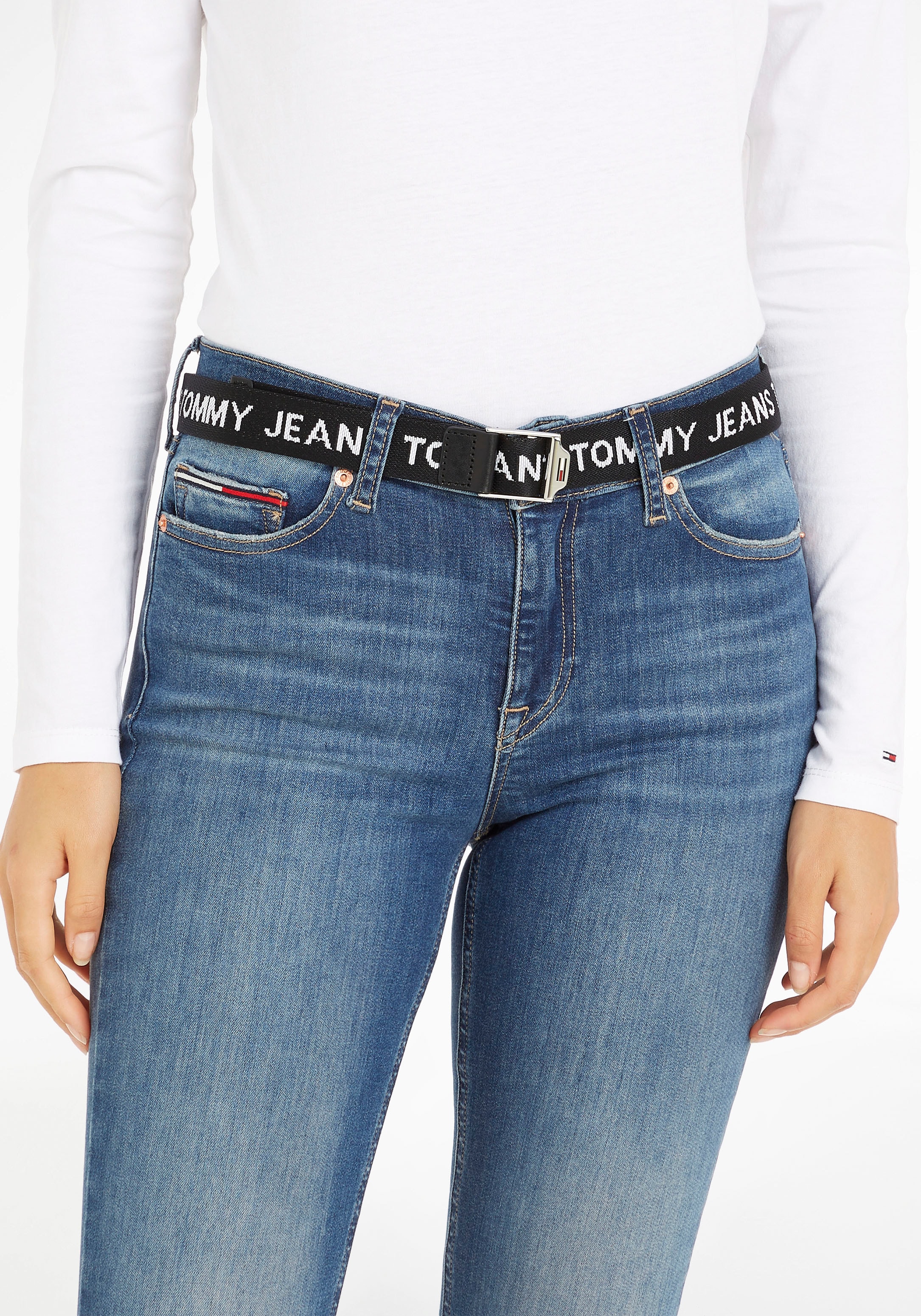 mit »Essential | kaufen Webbing durchgängigem Jeans Jeans Stoffgürtel Belt«, Tommy BAUR Schriftzug Tommy