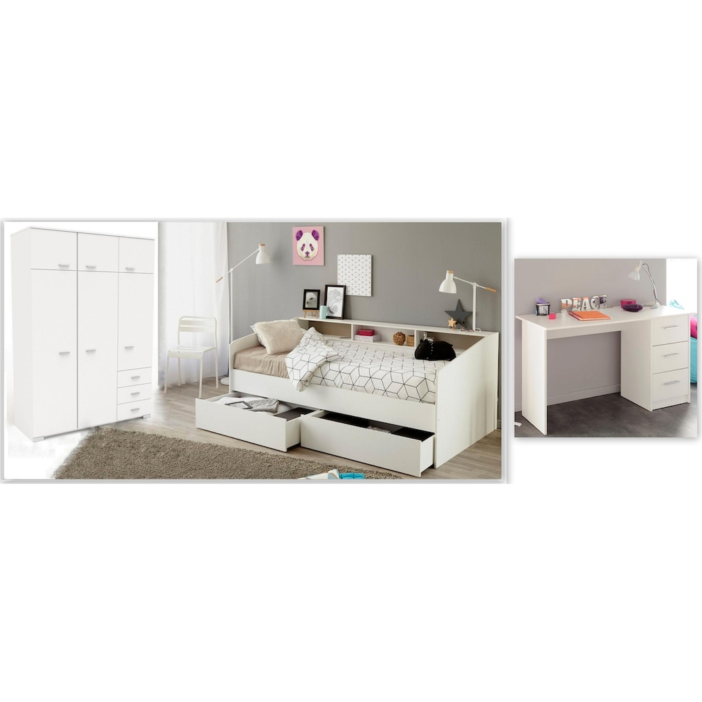 Parisot Jugendzimmer-Set »Sleep«, (Set, 3 St., Kleiderschrank, Stauraumbett und Schreibtisch)