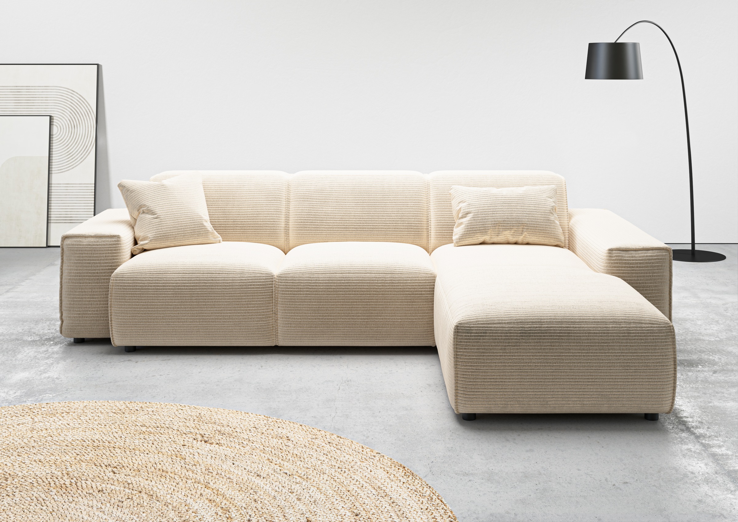 andas Ecksofa »Glimminge L-Form auch in Breitcord, Feincord + Easy care-Bezug,«, Breite 264, Zierkissen
