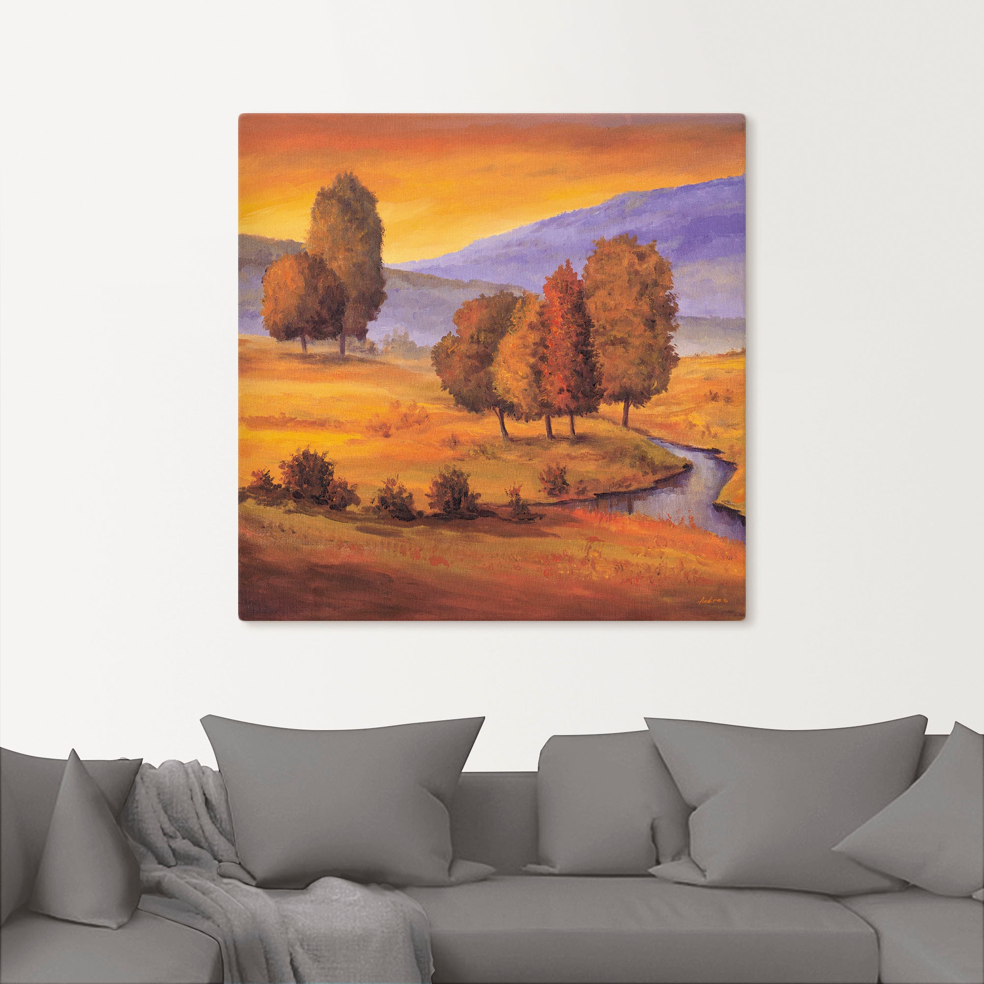 Artland Leinwandbild »Sonnige Landschaft II«, Felder, (1 St.), auf Keilrahmen gespannt