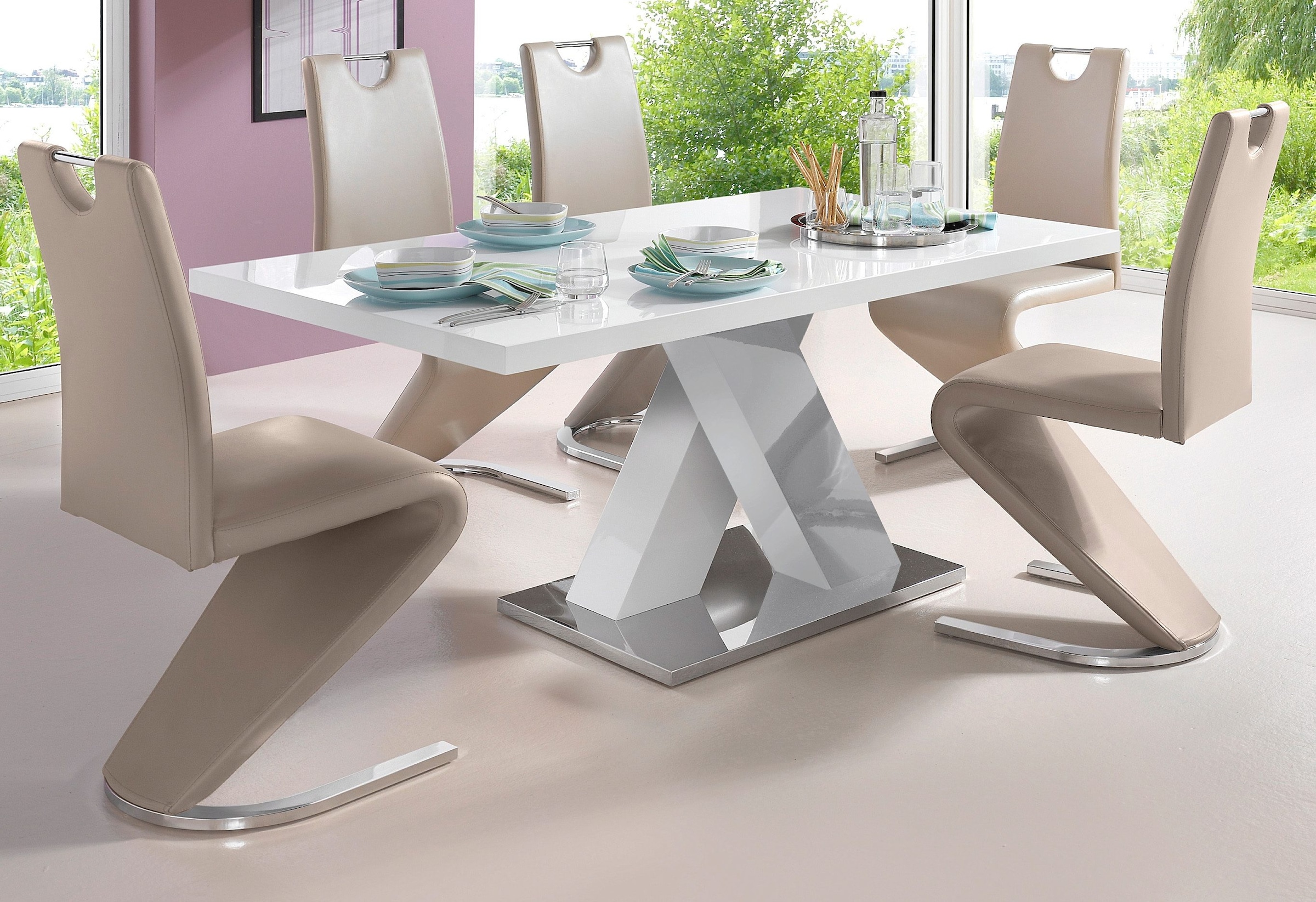 INOSIGN Esstisch »Ali, TOPSELLER! Modernes Design«, (Tisch, Küchentisch), Breite 160 cm, weiß Hochglanz, Bodenplatte aus Metall