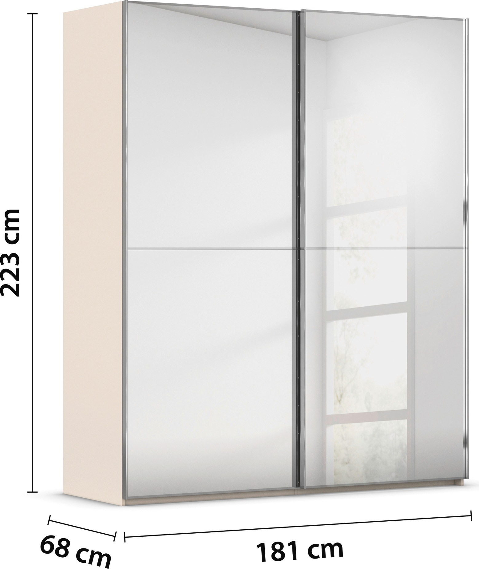 rauch Schwebetürenschrank »Kleiderschrank Schrank Garderobe Schlafzimmerschrank SCALE-DUO«, edle zweigeteilte Türen Spiegelfront und 3 Zierleisten MADE IN GERMANY