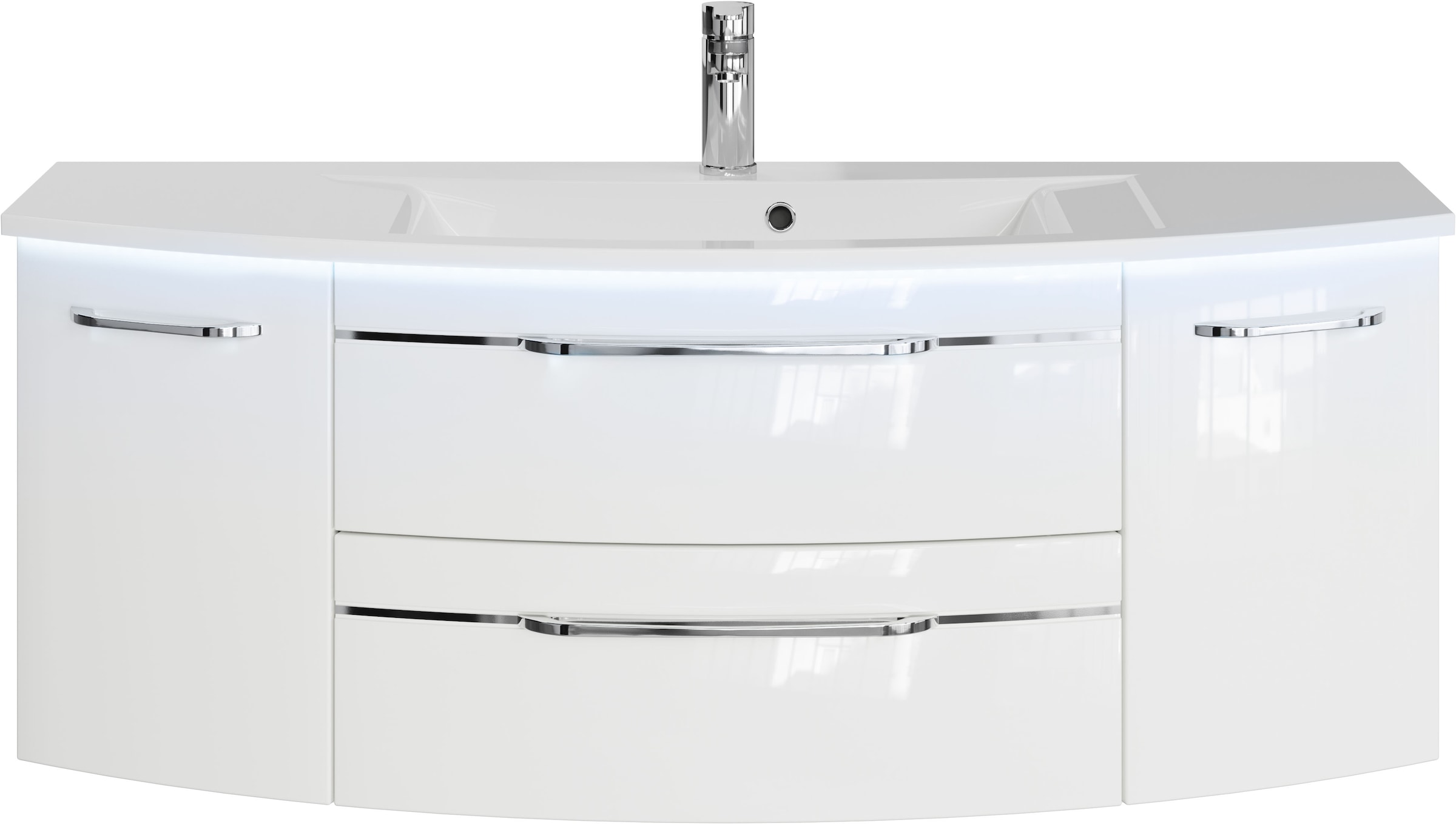 Saphir Badmöbel-Set »Serie 7045 2-teilig Mineralmarmor-Waschtisch mit LED-Spiegelschrank«, (Set, 2 St.), Badezimmer-Set 133,2 cm breit, inkl. Türdämpfer, 5 Türen, 2 Schubladen