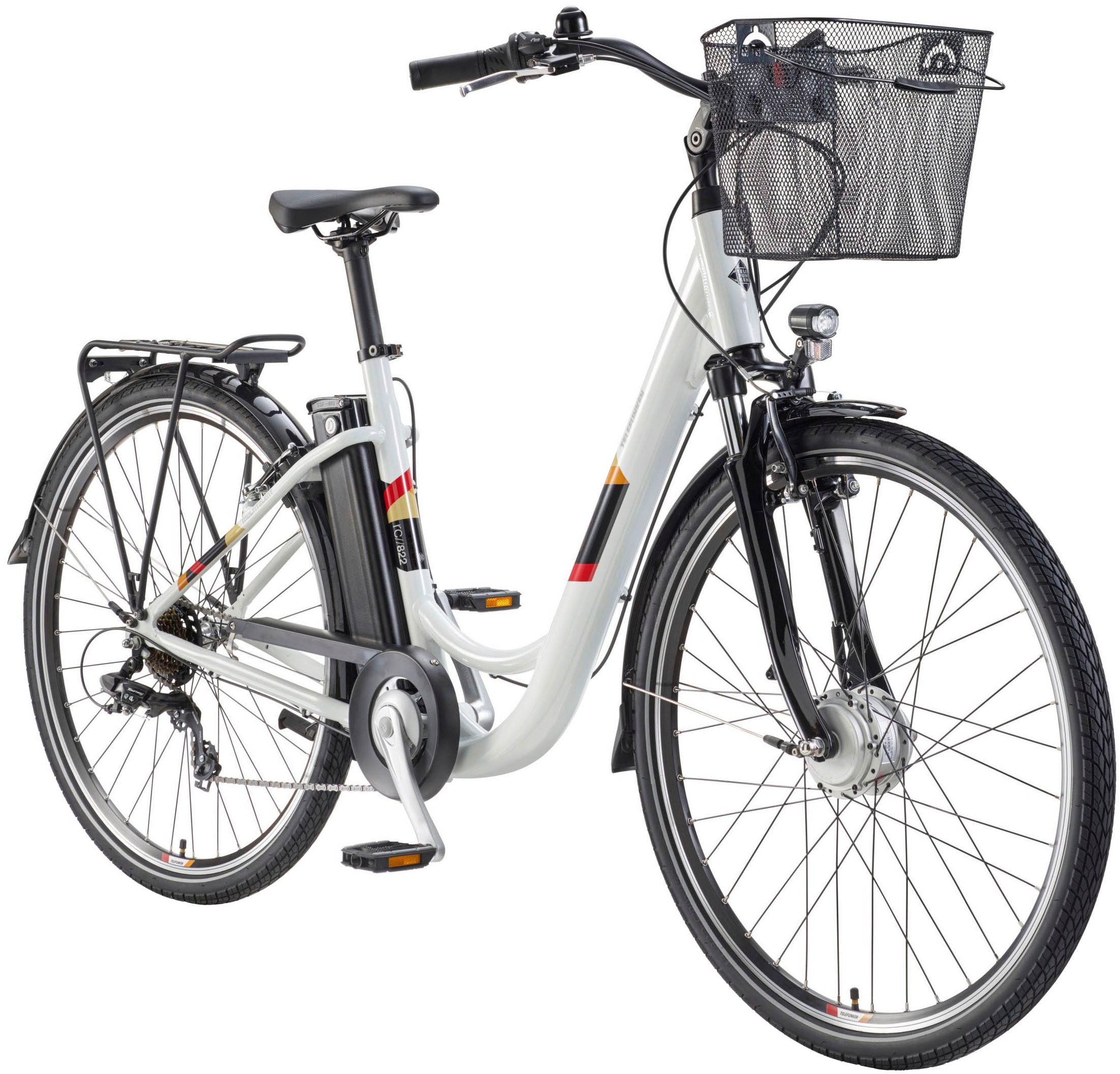 Telefunken "Multitalent RC822" 7 Gang Shimano Tourney Schaltwerk Kettenschaltung Frontmotor 250 W 2 V-Bremsen Beleuchtung Straßenzulassung, Elektrofahrrad, Damen Herren, 28 Zoll, 36,9 V, 531,3 Wh Akku, Pedelec