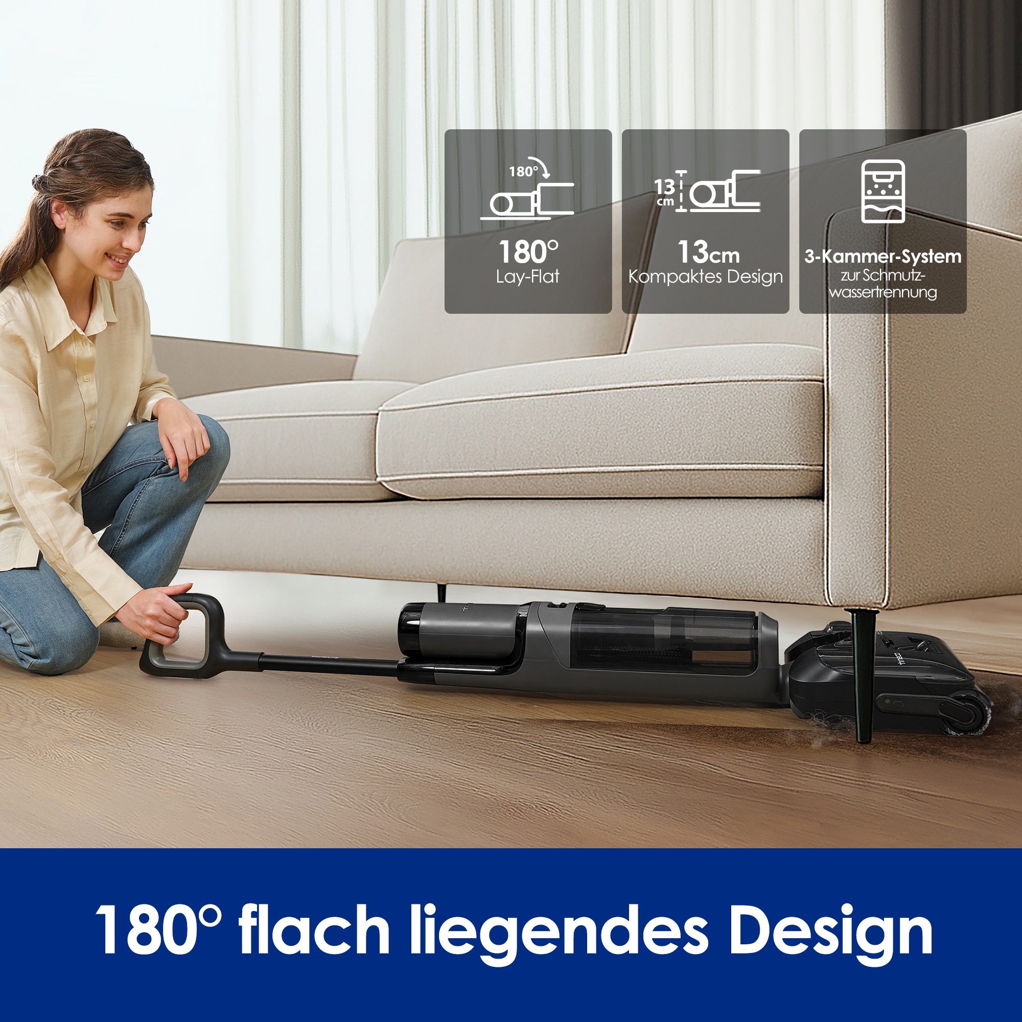 Tineco Nass-Trocken-Sauger »FLOOR ONE i6 Stretch Plus, 85° Grad Heißluft-Trocknung«, 40 Min Akku, 180° Grad Stretch Neigung, Anti-Allergiker