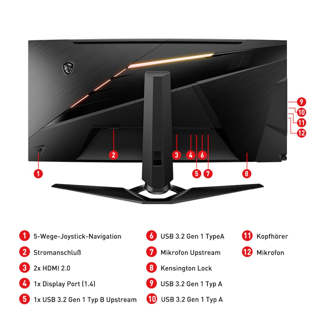 MSI Curved-Gaming-LED-Monitor »Optix MEG381CQRDE Plus«, 95,25 cm/37,5 Zoll, 3840 x 1600 px, UWQHD+, 1 ms Reaktionszeit, 175 Hz