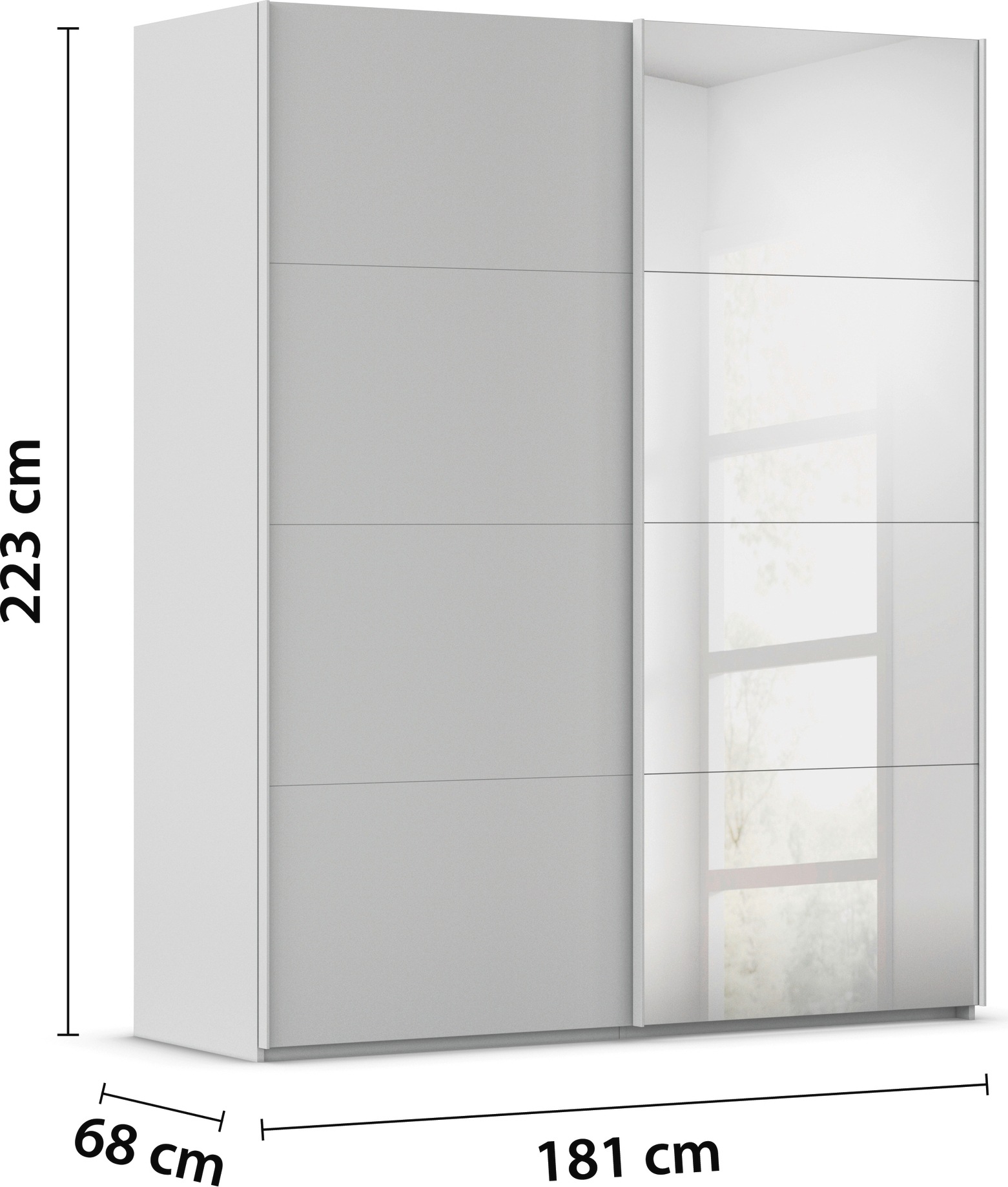 rauch Schwebetürenschrank »Kleiderschrank Schrank Garderobe Schlafzimmerschrank SCALE-FYRA«, edle viergeteilte Türen mit Spiegel und vielen Farben MADE IN GERMANY