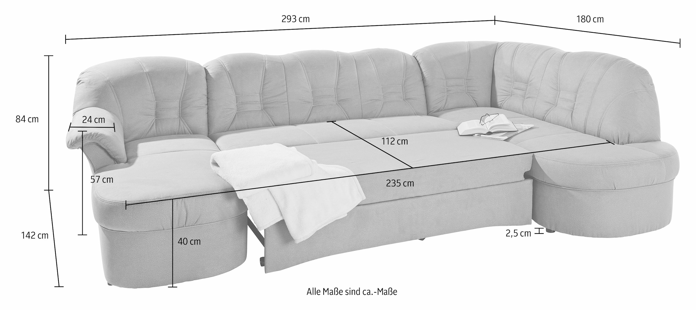 DOMO collection Wohnlandschaft »Elva U-Form«, wahlweise mit Bettfunktion und Federkern