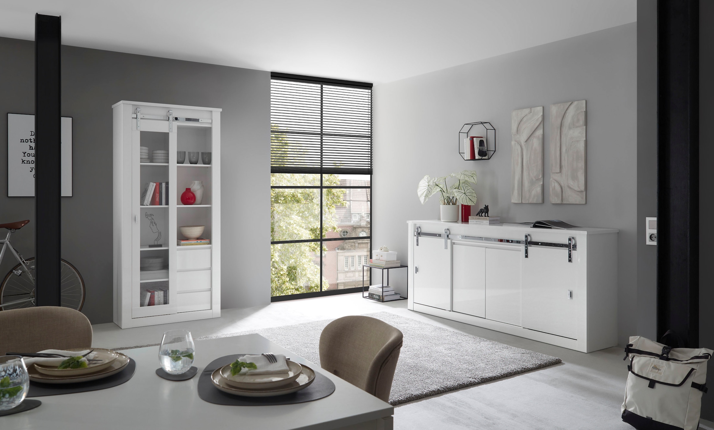 Home affaire Sideboard »Daytona, moderner Schrank, zeitlose Kommode, 201 cm breit« mit Schiebetürenbeschlag in Chrom-Optik, ausreichend Stauraum