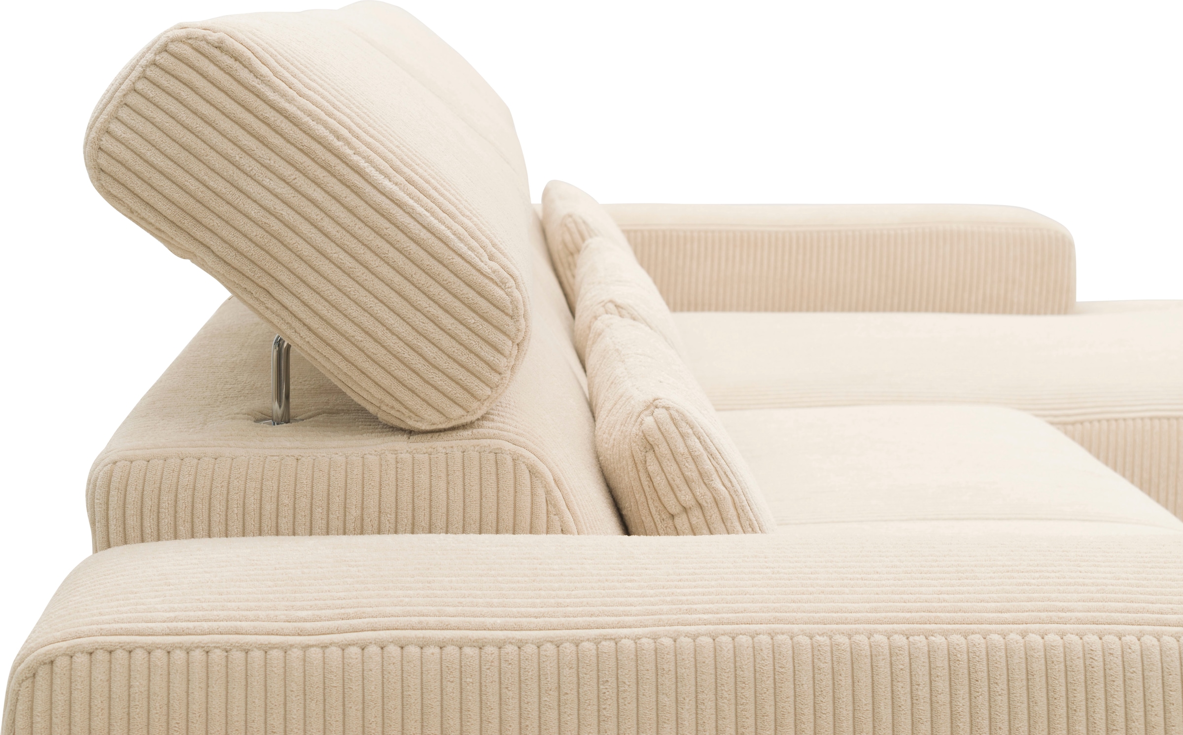 DOMO collection Ecksofa »Brandon B/T/H: 289/177/80 cm, whlw. mit Sitztiefenverstellung, L-Form«, ohne Sitztiefenverstellung, Cord, creme