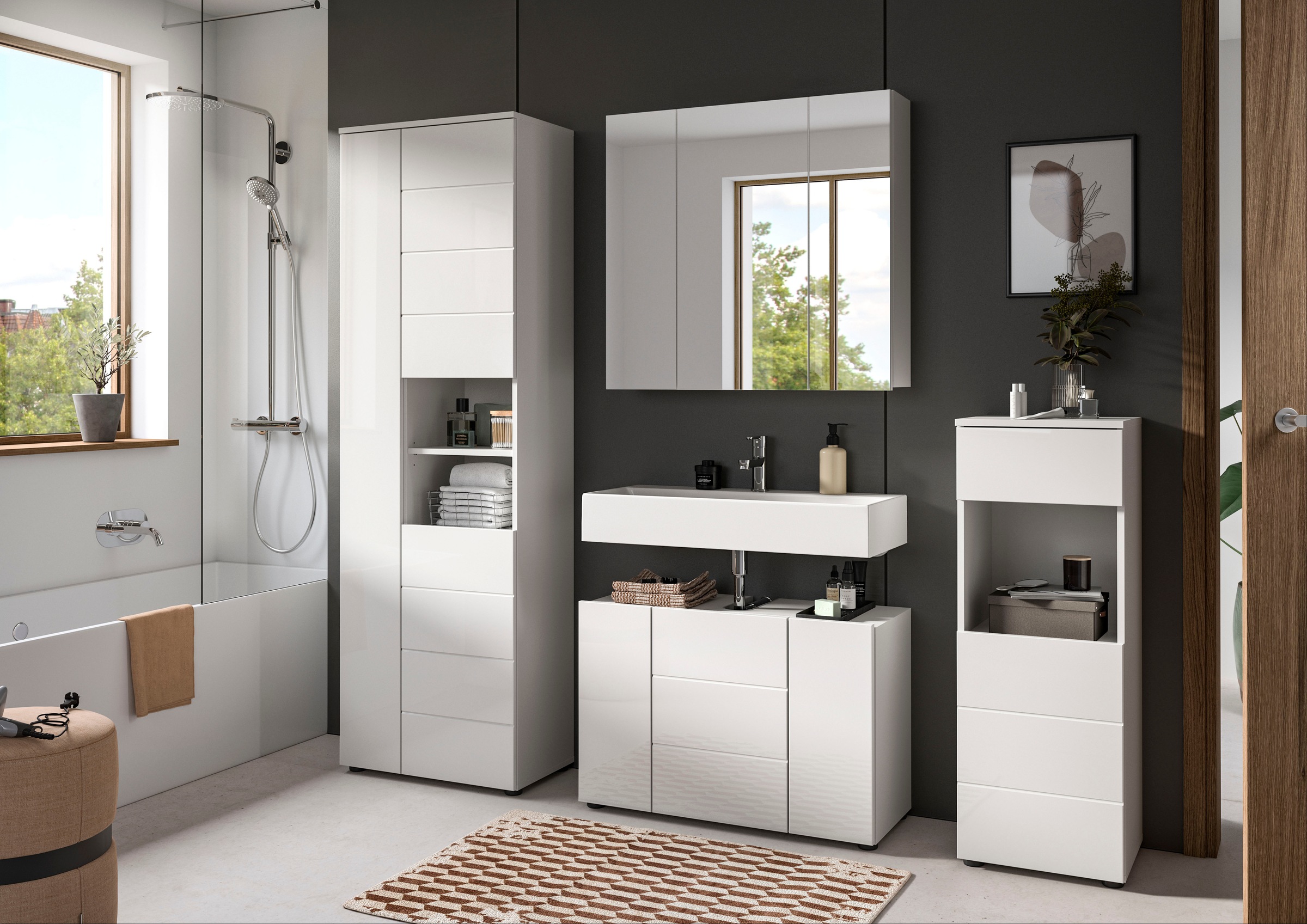welltime Hochschrank "Biel, 190 cm, 3 Türen, 2 offene Fächer", (1 St.), Tür günstig online kaufen