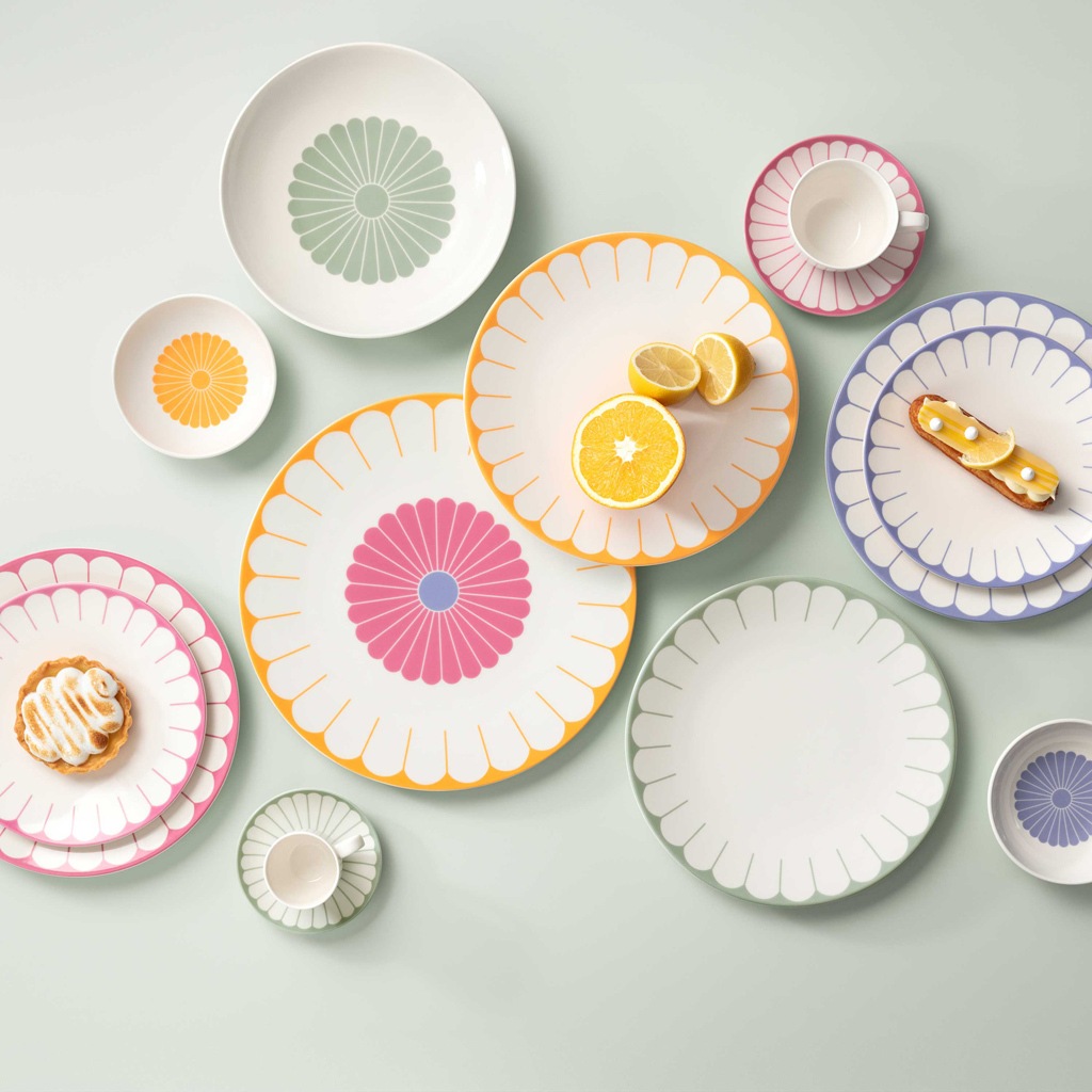 Speiseteller VILLEROY & BOCH "Speiseteller-Set Fleur Couleur ø 26,6 cm 4er Set bunt", bunt, L:26,6cm, Speiseteller, Speiseteller 2