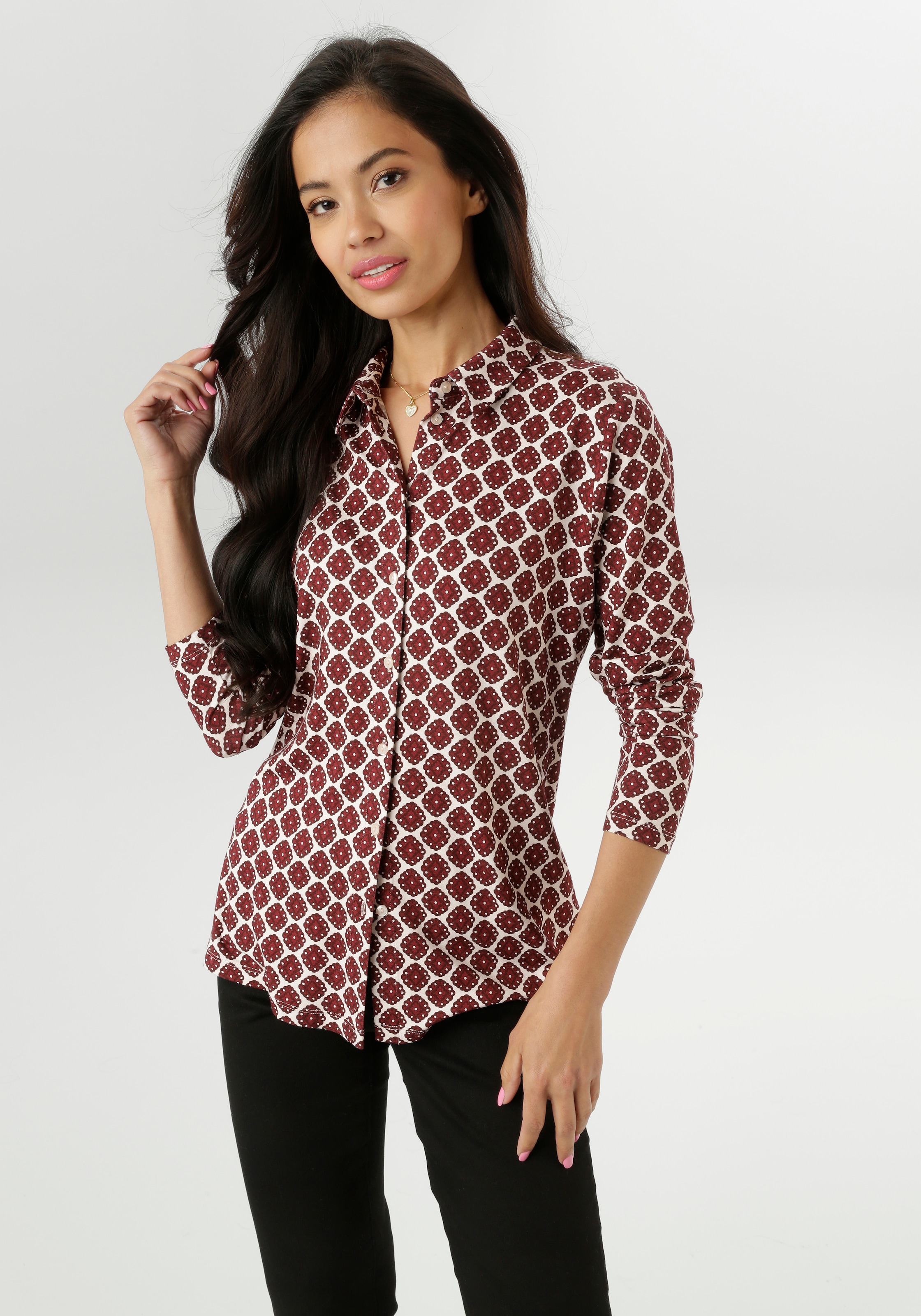 Aniston SELECTED Hemdbluse mit extravagantem, farbenfrohen Retro-Muster günstig online kaufen