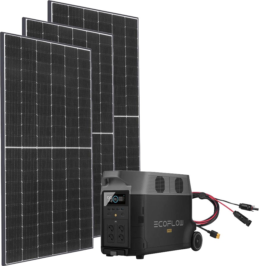 Ecoflow Solaranlage "Delta Pro Powerstation mit 3 x 415W Gerahmtes Solarmodul", (Spar-Set), Plug and play