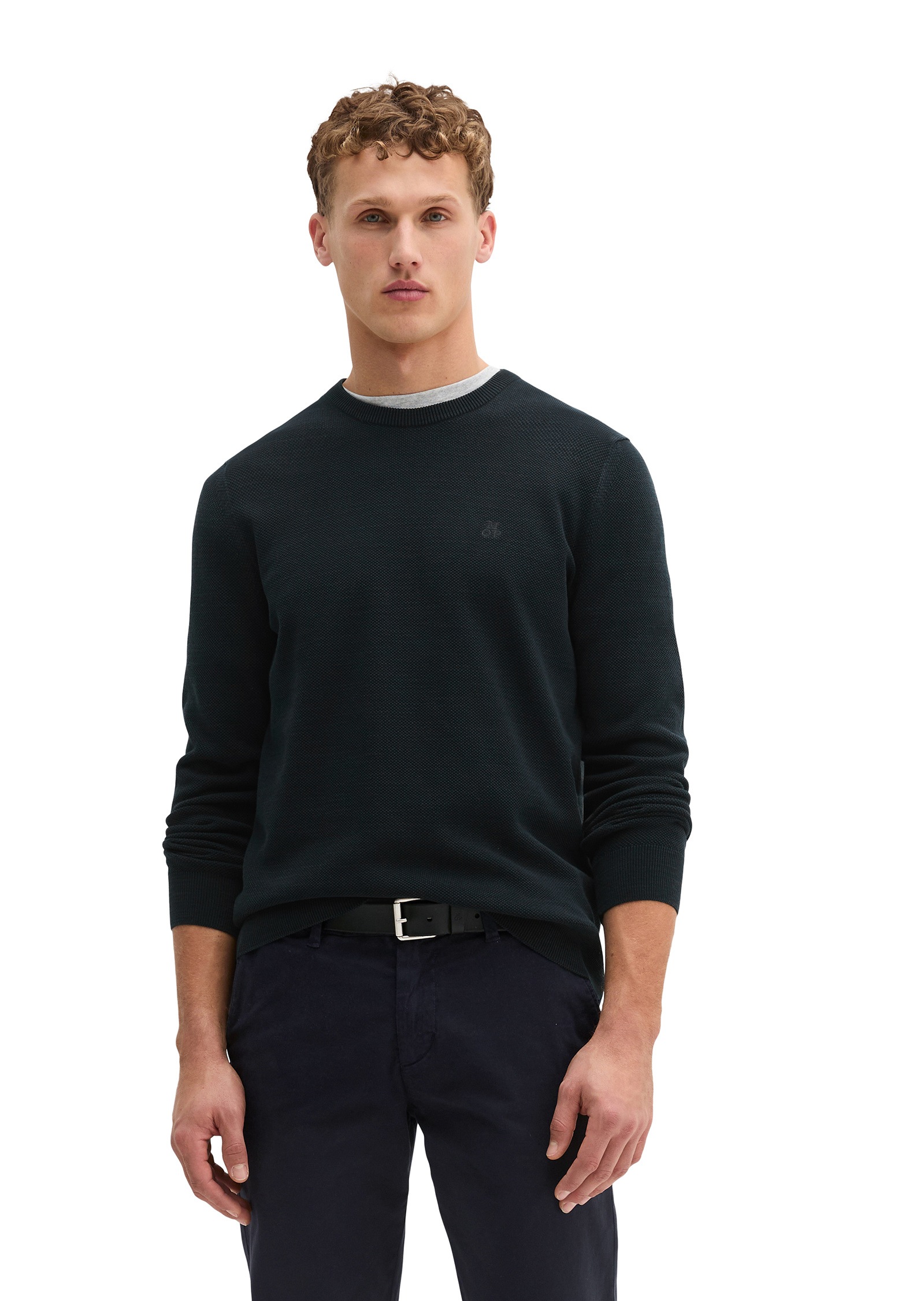 Rundhalspullover MARC O'POLO "aus Bio-Baumwoll-Piqué", Herren, Gr. S, schwarz navy, Obermaterial: 100% Baumwolle, unifarben, Rundhals, Pullover Rundhalspullover 3