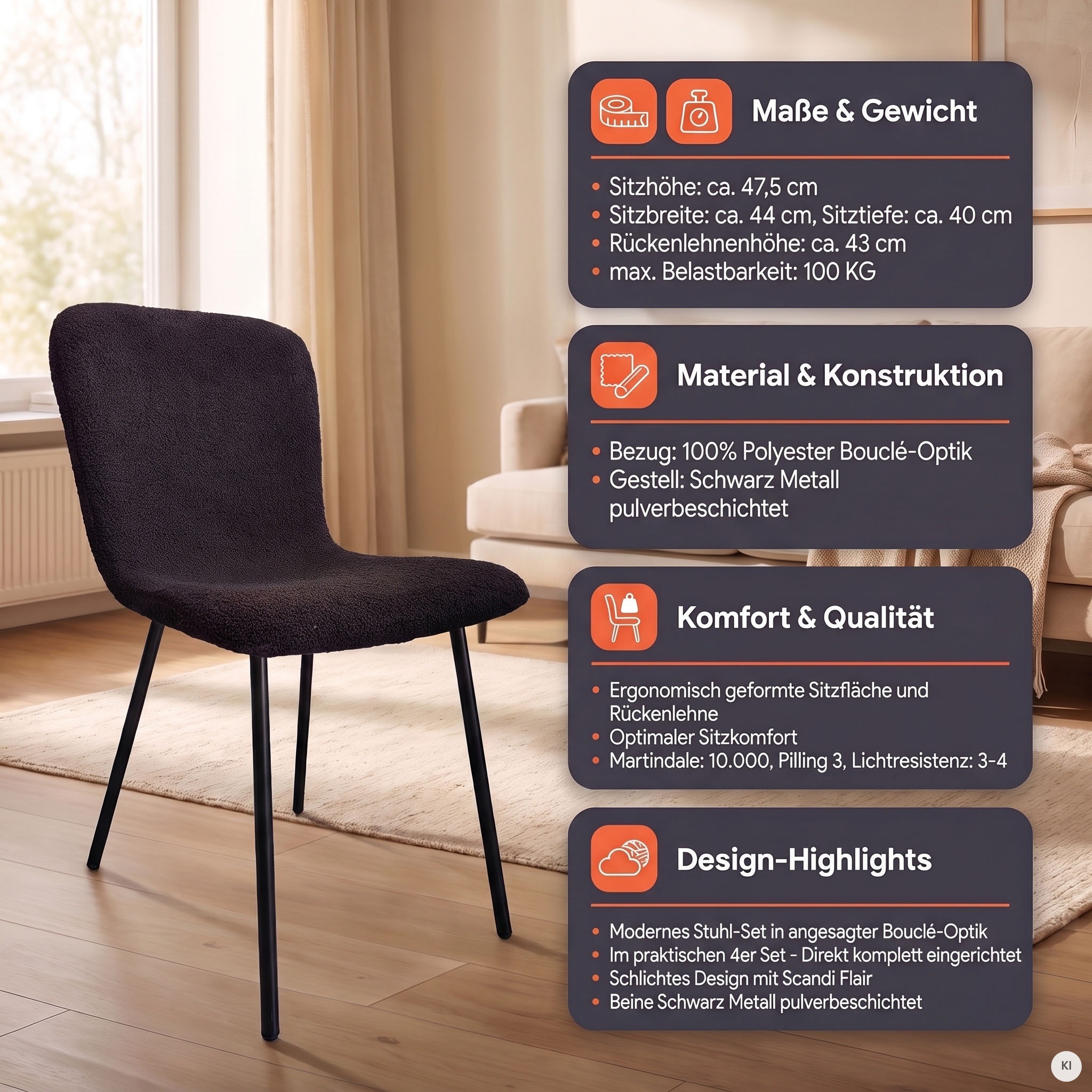 SalesFever 4-Fußstuhl »Esszimmerstuhl - stilvolles Set« (Set) 4 Stk.Ergonomisches 4er-Set für optimalen Sitzkomfort