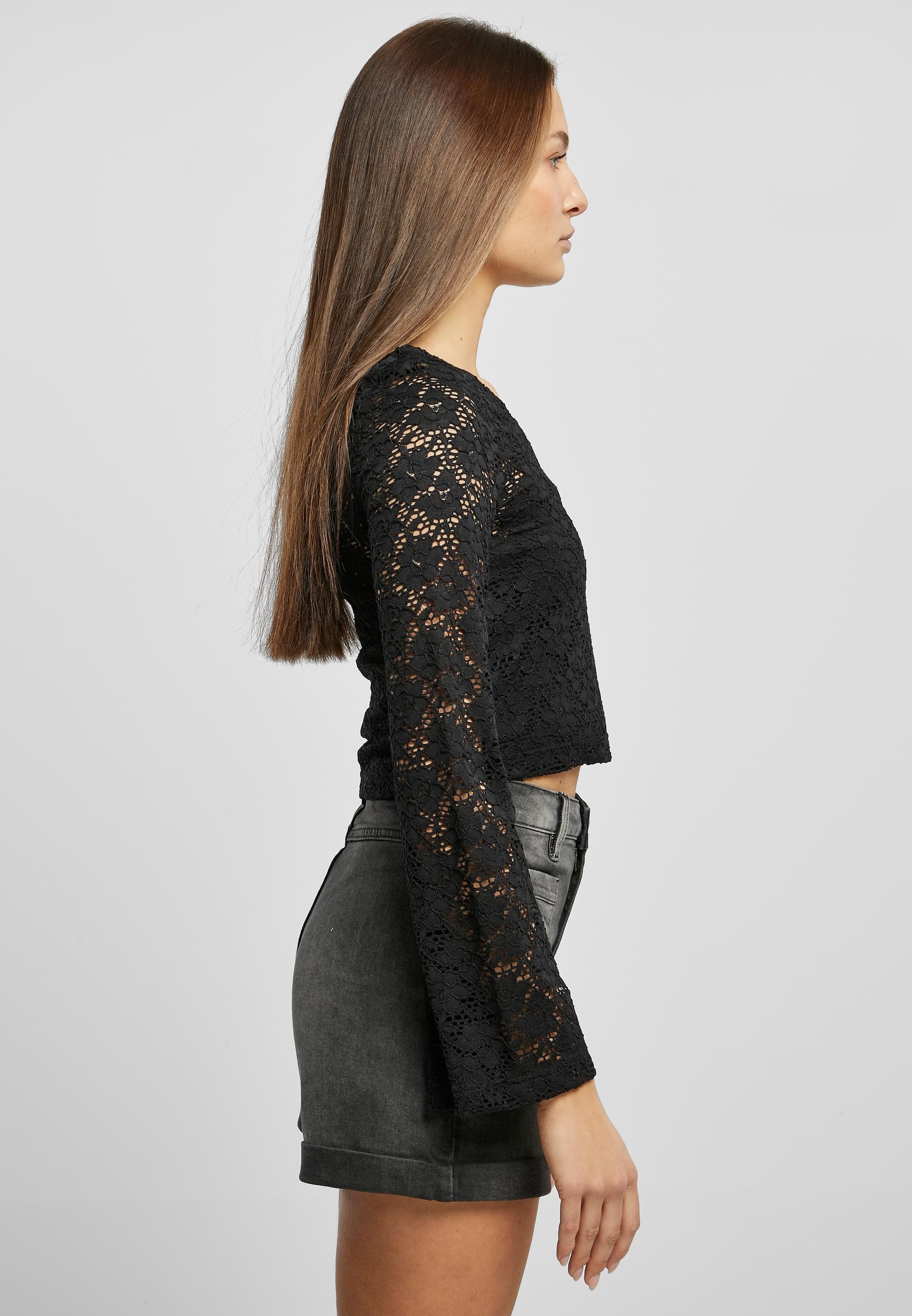 URBAN CLASSICS Longsleeve »Urban Classics Damen Ladies Cropped Lace Longsleeve«, (1 tlg.)