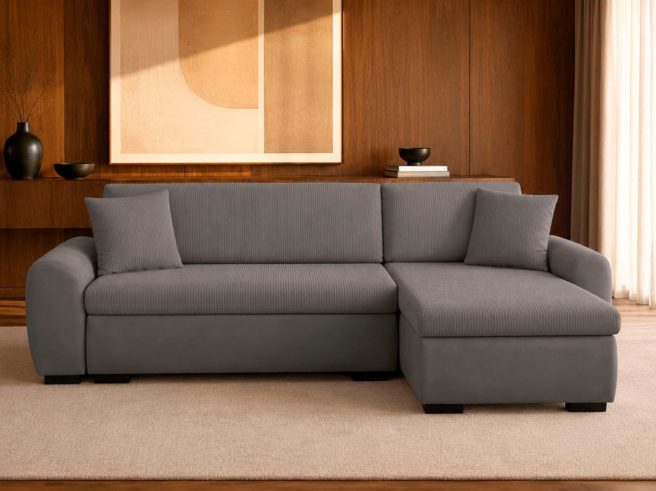 OTTO home Ecksofa »KIVELLA Cord-Struktur, L-Form, 240 cm« Schlaffunktion(128/191), Bettkasten, Cord-Struktur-Mix
