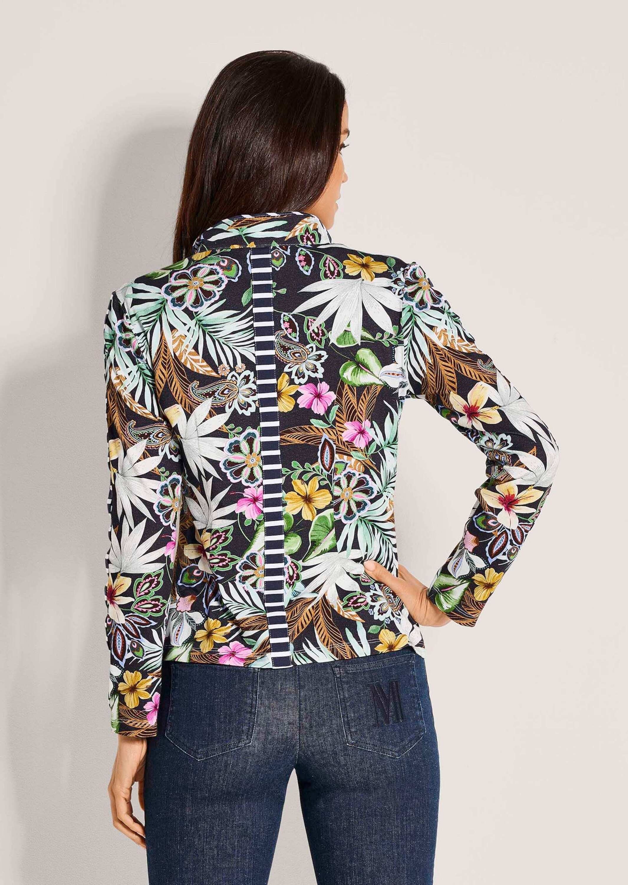 MADELEINE Langarmshirt »Shirtjacke Florale Baumwoll-Jacke mit Streifen, Langarm« Reißverschluss