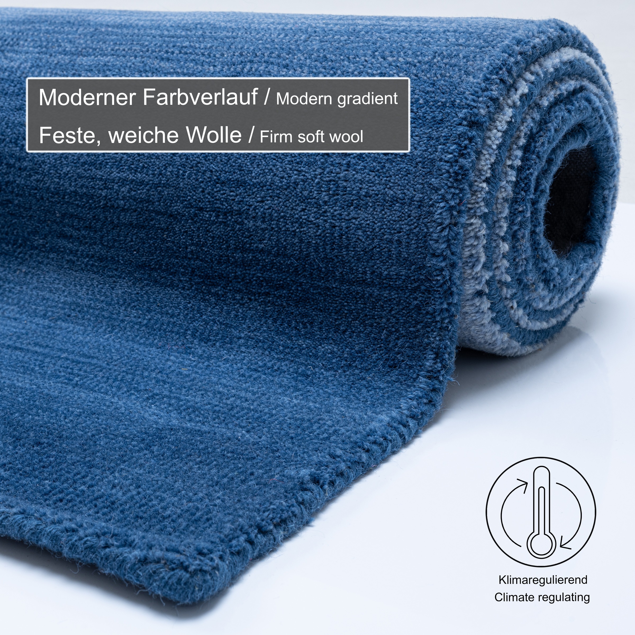 Wollteppich THEKO "Wool Comfort", blau, B:190cm H:15mm L:290cm, Schurwolle, Teppiche, Handweb Teppich, reine Wolle, handgewebt, brilliante Farben, Scandi 3