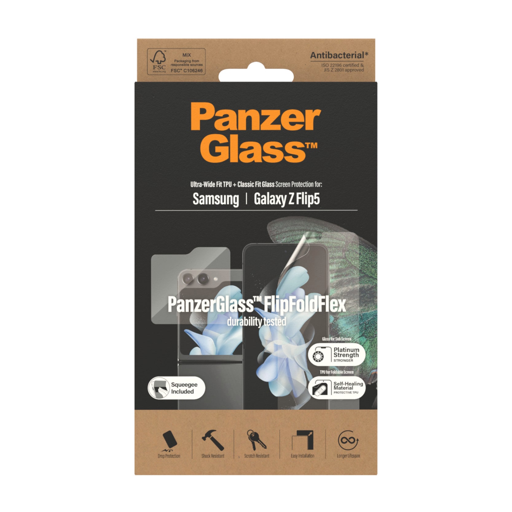 PanzerGlass Displayschutzglas »Tempered Screen Protector Glass«, für Samsung Galaxy Z Flip 5G, Displayschutzfolie, Schutzfolie, Bildschirmschutz, kratz- & stoßfest