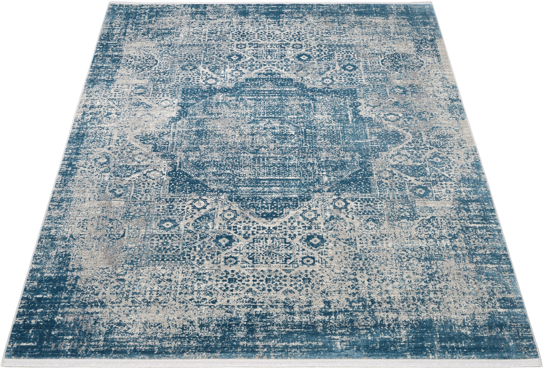 OCI DIE TEPPICHMARKE Teppich "COLOUR MEDI" rechteckig 8 mm Höhe Glanz Viskose, mit Fransen, Hoch Tief Struktur, Vintage, Wohnzimmer