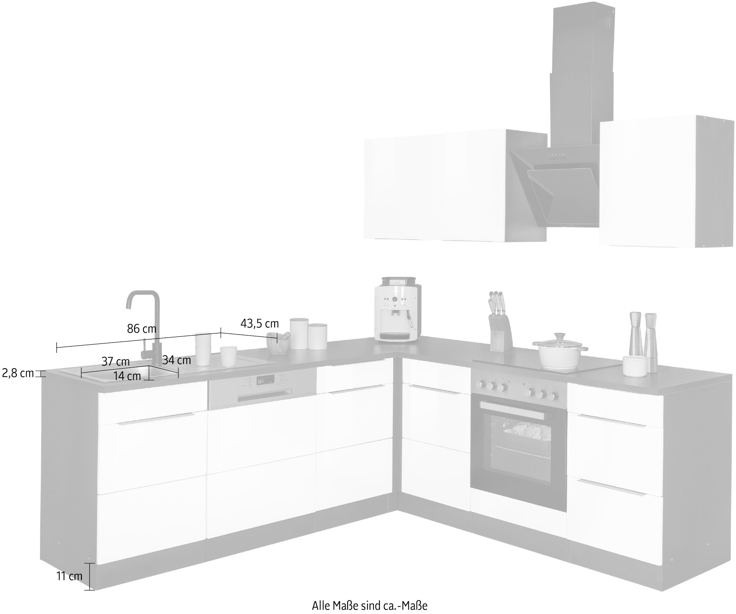 KOCHSTATION Winkelküche »KS-Brindisi«, Stellbreite 220/220 cm, wahlweise mit E-Geräten, mit MDF-Fronten