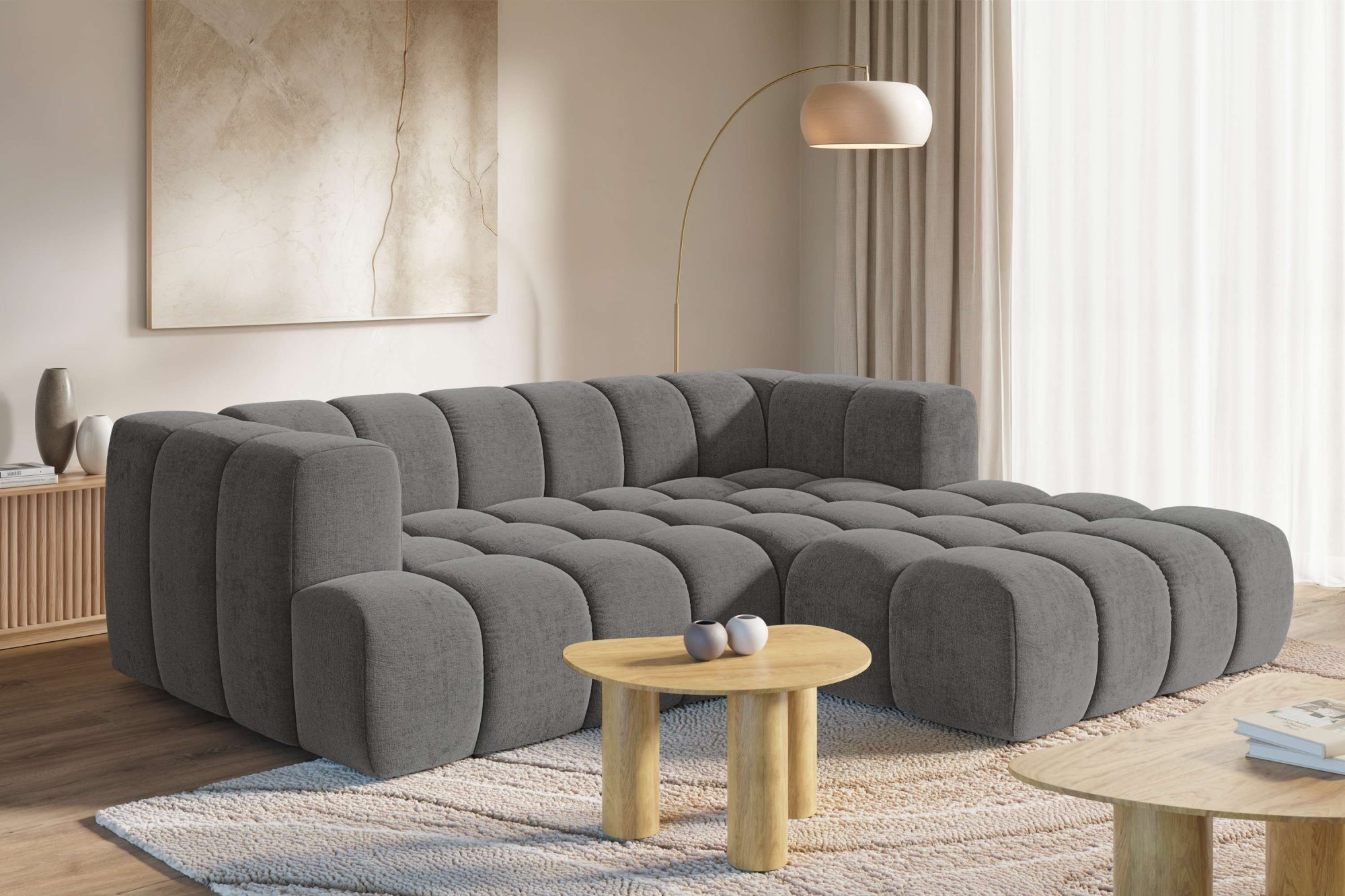 homsy by Ana Johnson Ecksofa ""XL" BOUBELLE L-Form extra tief, Design: Bubble-Optik, Breite 247cm" hoher Sitzkomfort dank Wellenunterfederung, XL Sitztiefe 100 cm