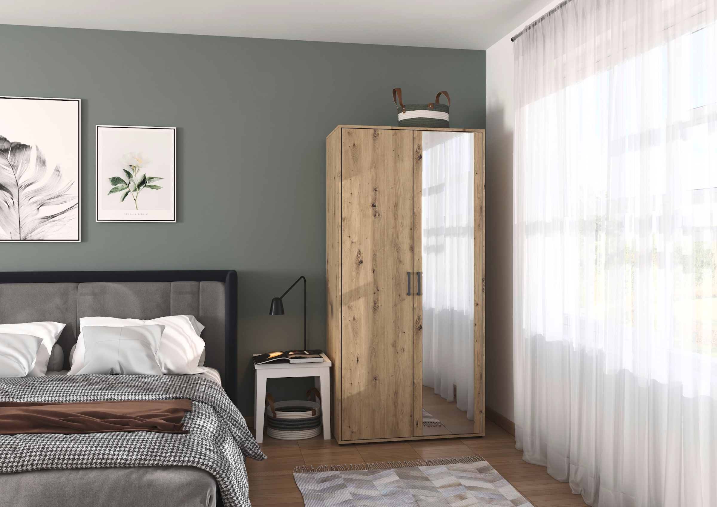 rauch Drehtürenschrank »Kleiderschrank Schrank Garderobe Wäscheschrank VOYAGER« in 3 verschiedenen Ausstattungen BASIC/CLASSIC/PREMIUM,  mit modernen Griffen in Graumetallic und Spiegel