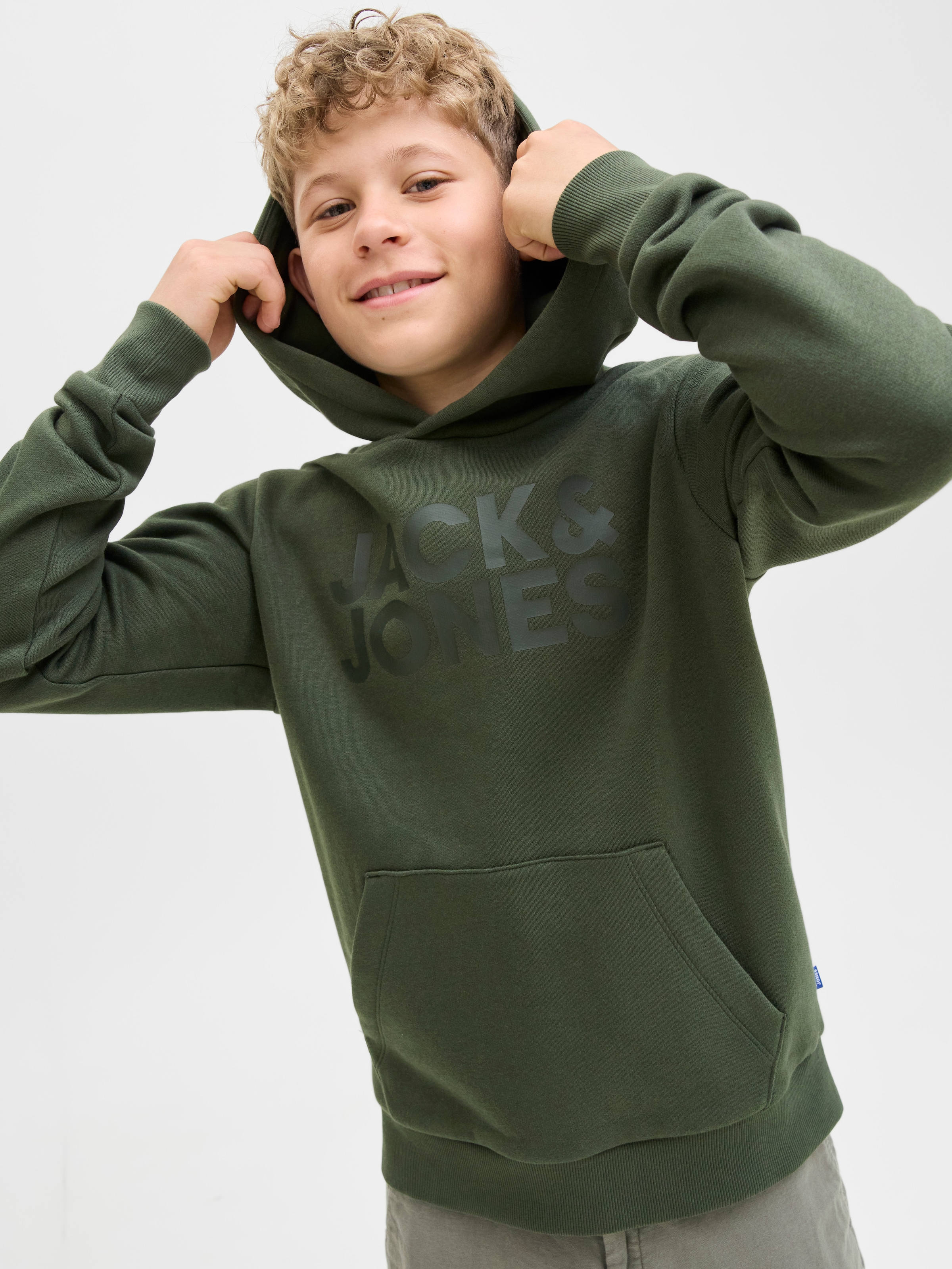 Jack & Jones Junior Kapuzensweatshirt »JJECORP mit Druck, Kängurutasche, pflegeleicht«, Baumwollmischung, regular fit

