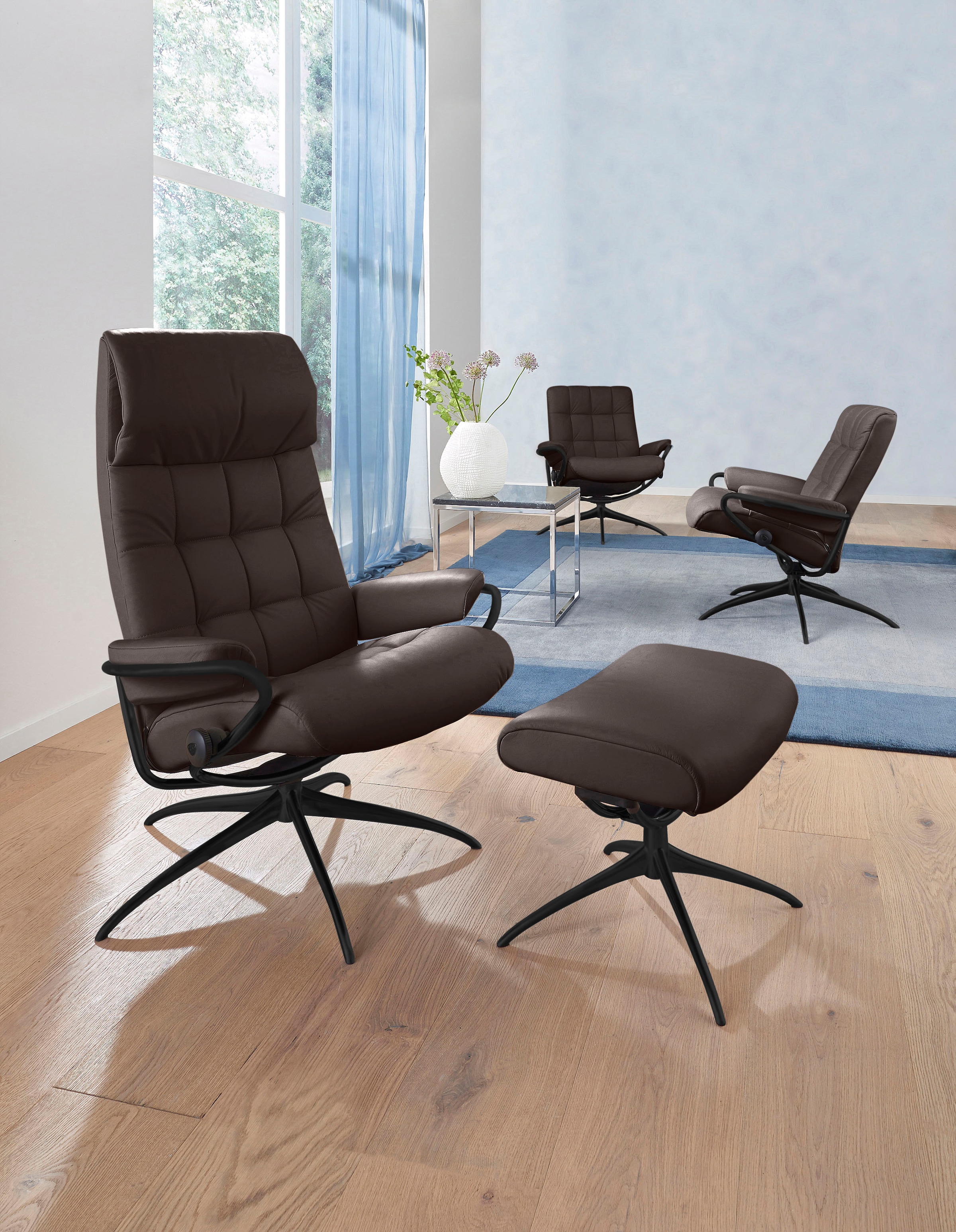 Stressless® Relaxsessel »London«, (Set, Relaxsessel mit Hocker), mit Hocker, High Back, mit Star Base, Gestell Schwarz