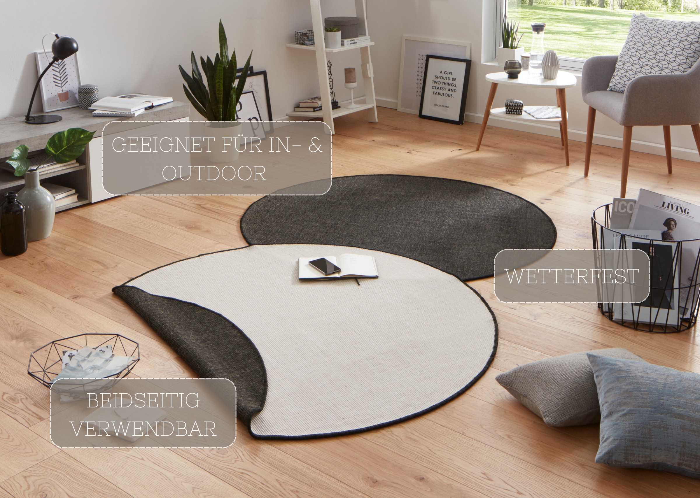 NORTHRUGS Teppich »Miami Wendeteppich«, rund, 5 mm Höhe, In-& Outdoor, Wetterfest, Balkon, Garten, Wohnzimmer, Wasserfest