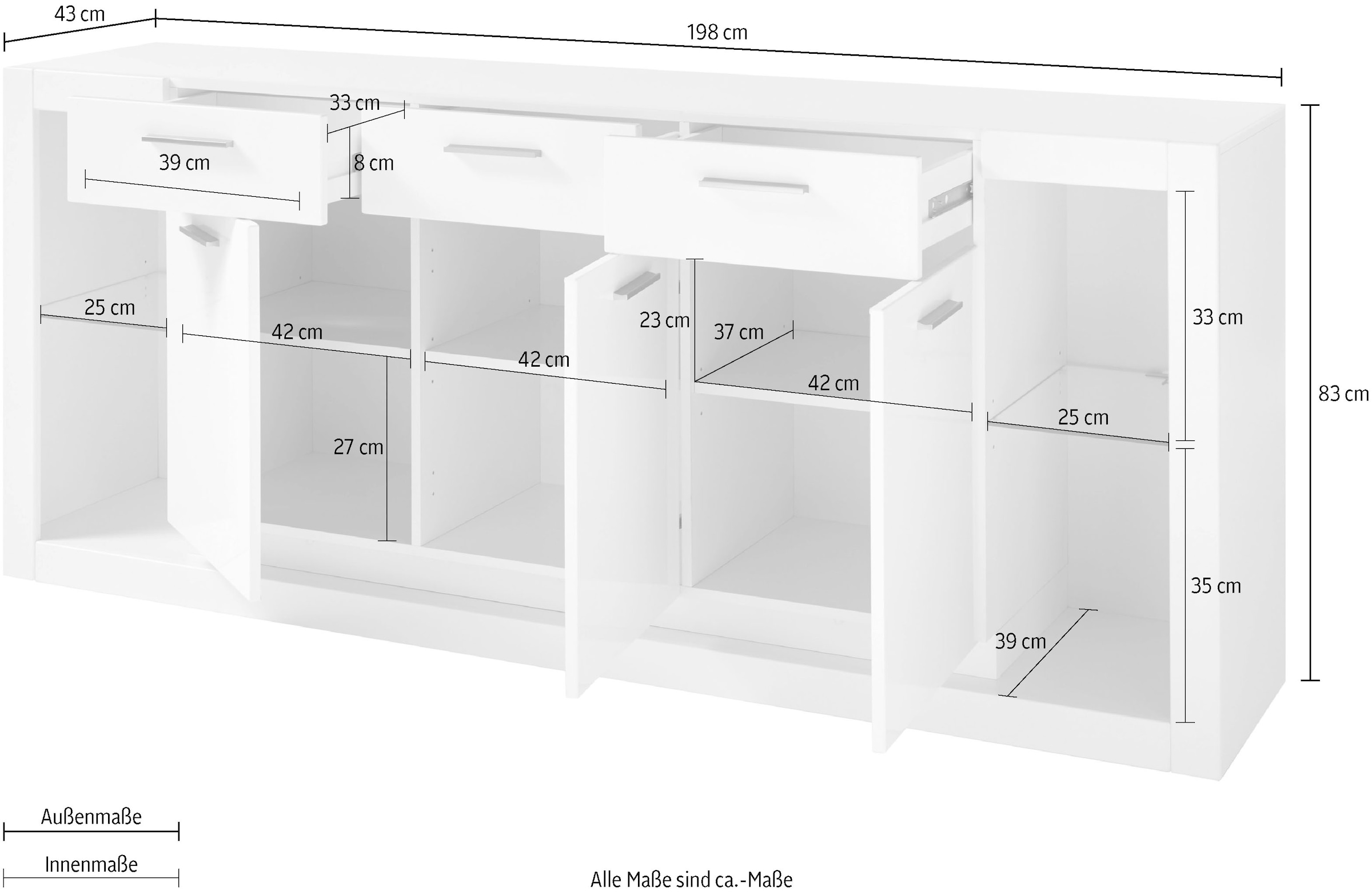 Places of Style Sideboard »MERAN«, Breite ca. 198 cm