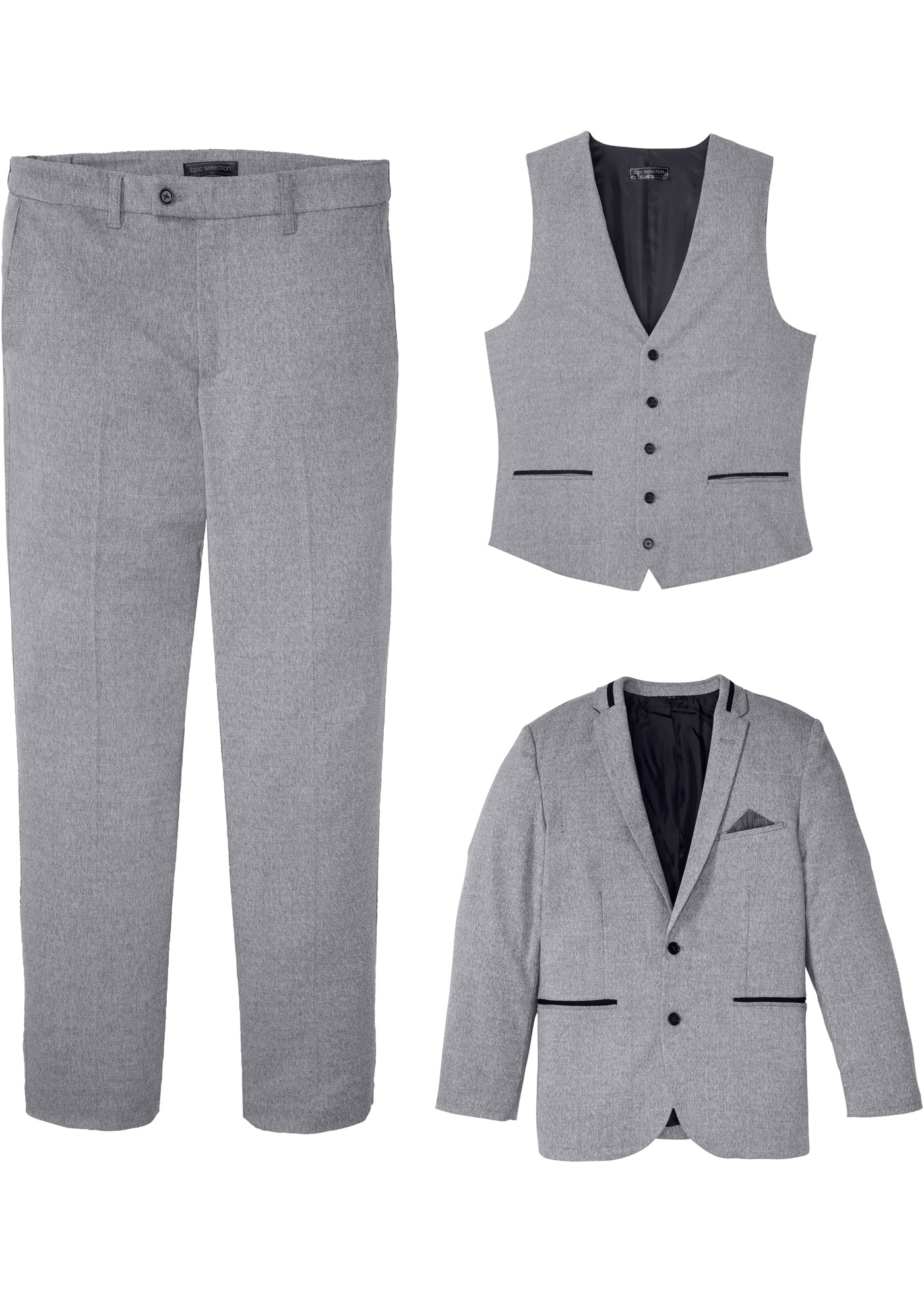 bonprix Anzug 3-teilig Set, 2, 3 tlg. tlg. regular fit Anzug mit Weste (3-tlg.Set) meliert
