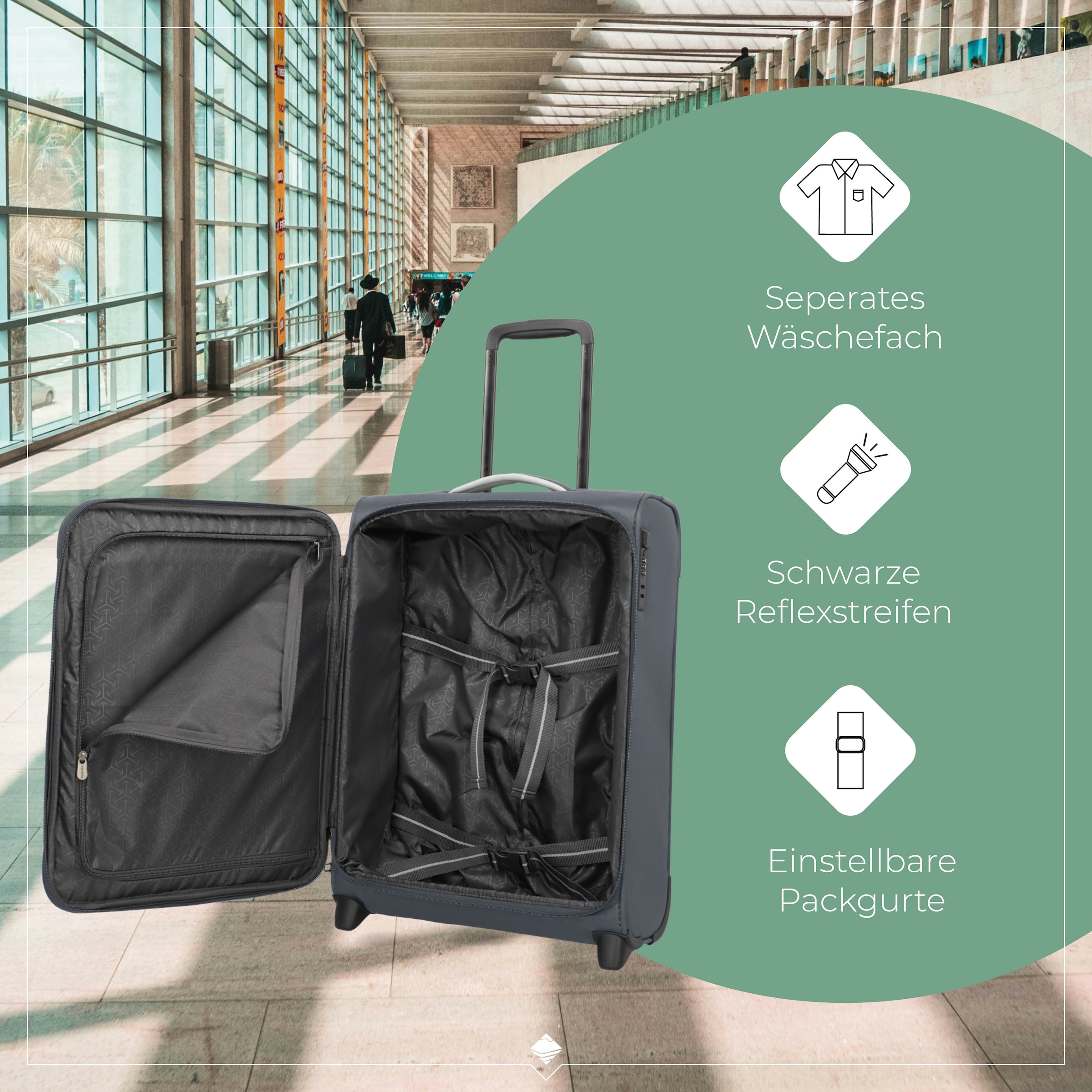 travelite Handgepäck-Trolley »JETPACK Multi Light 2 Cabin, konzipiert für Condor & Ryanair«, 4 Rollen, Weichgepäck-Koffer Handgepäck für die meisten gängigen Airlines