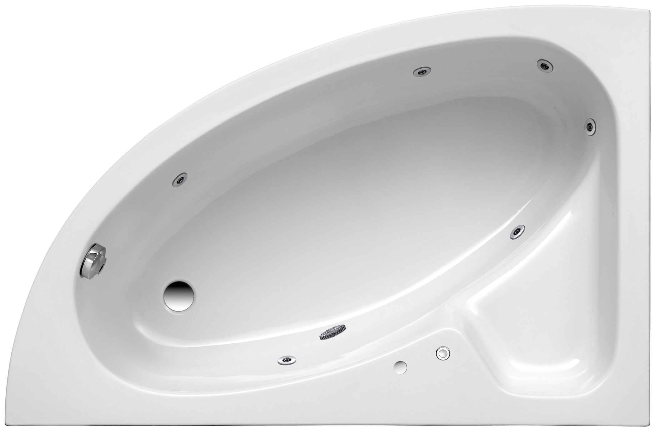 Whirlpool-Badewanne OTTOFOND, B:97cm H:40cm L:150cm T:97cm, weiß, Sanitäracryl, Badewannen, "Salinas A", Typ 1, chrom