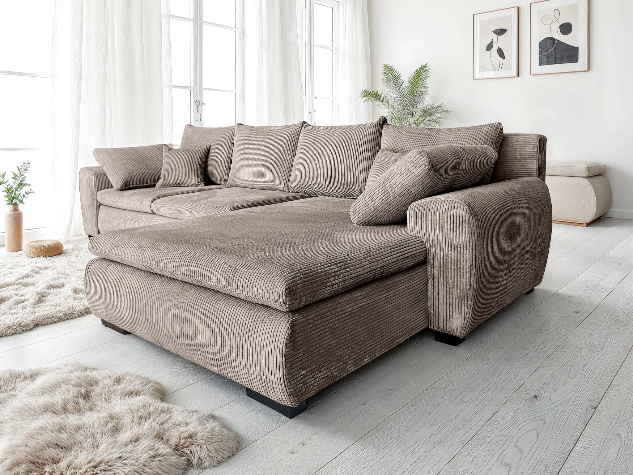 Home affaire 1100000002199 "Cara Mia L-Form, B: 325 cm, XXL-Sofa mit 4 Zierkissen" mit Schlaffunktion & Bettkasten, Liegefl. 145x270 cm